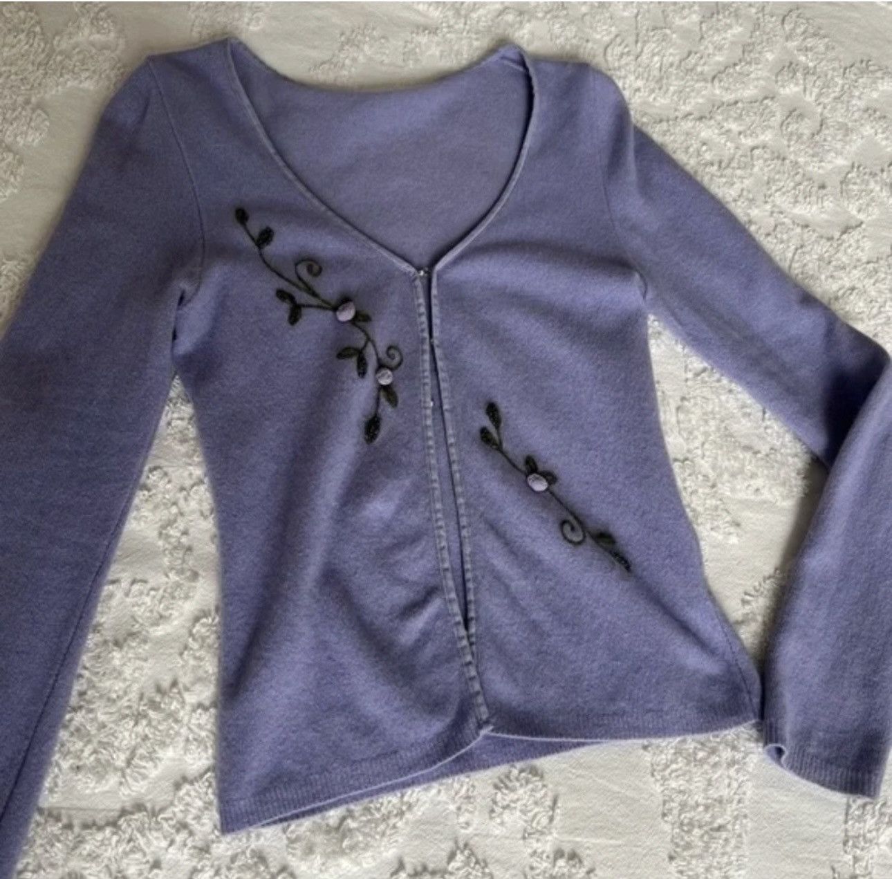 Other Vintage Embroidered Lilac Cardigan Size S / US 4 / IT 40 - 3 Thumbnail