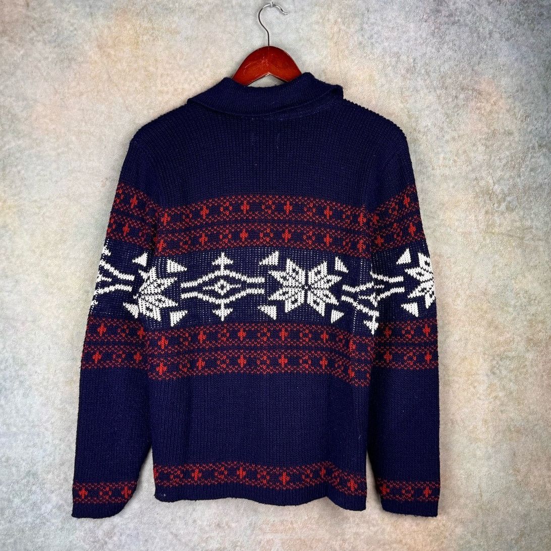 Vintage VTG 80s Knit Full Zip Jacket Sz M Navy Blue Red Size US M / EU 48-50 / 2 - 3 Thumbnail