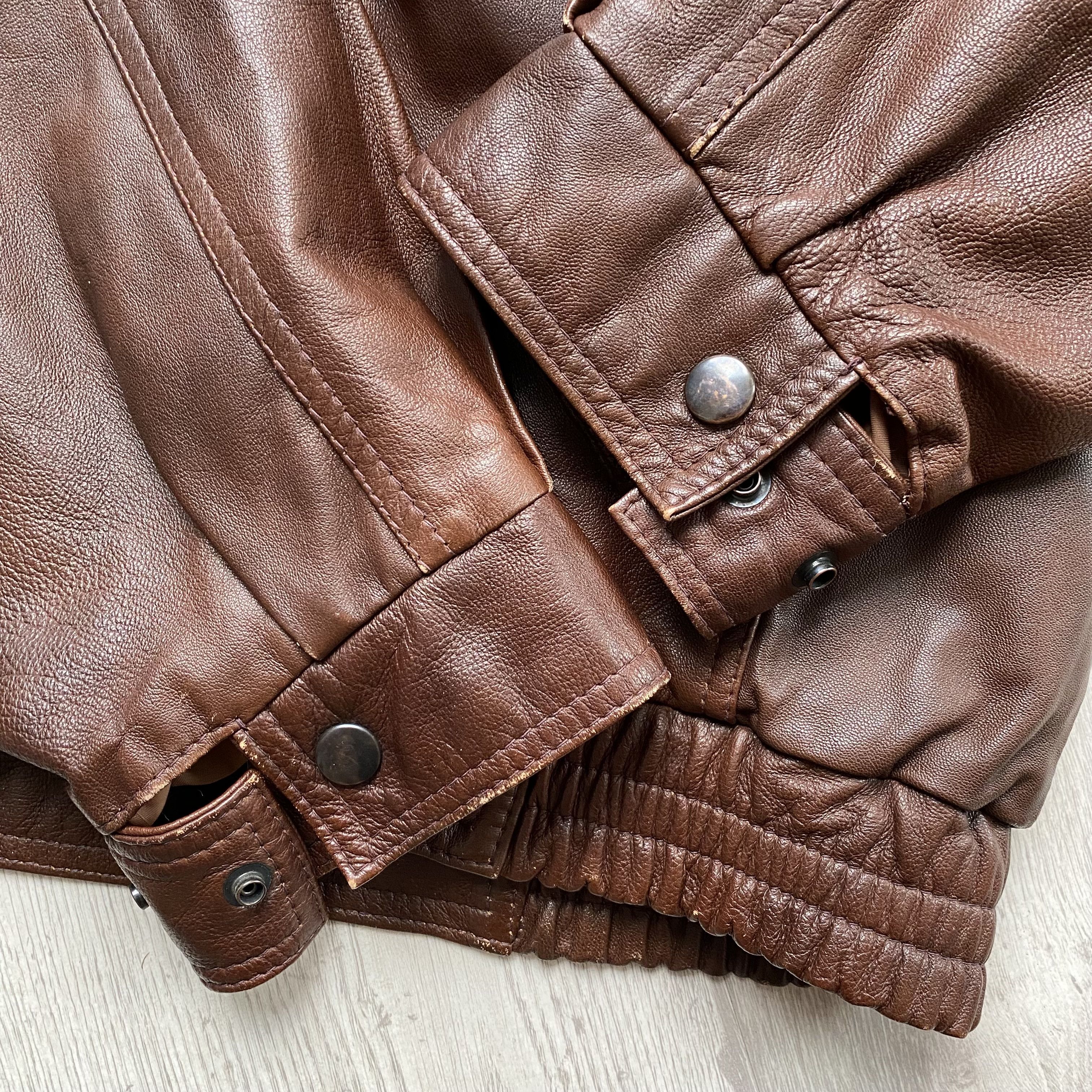 Vintage Vintage 90s Brown leather bomber Boxy Baggy jacket Size US M / EU 48-50 / 2 - 8 Thumbnail
