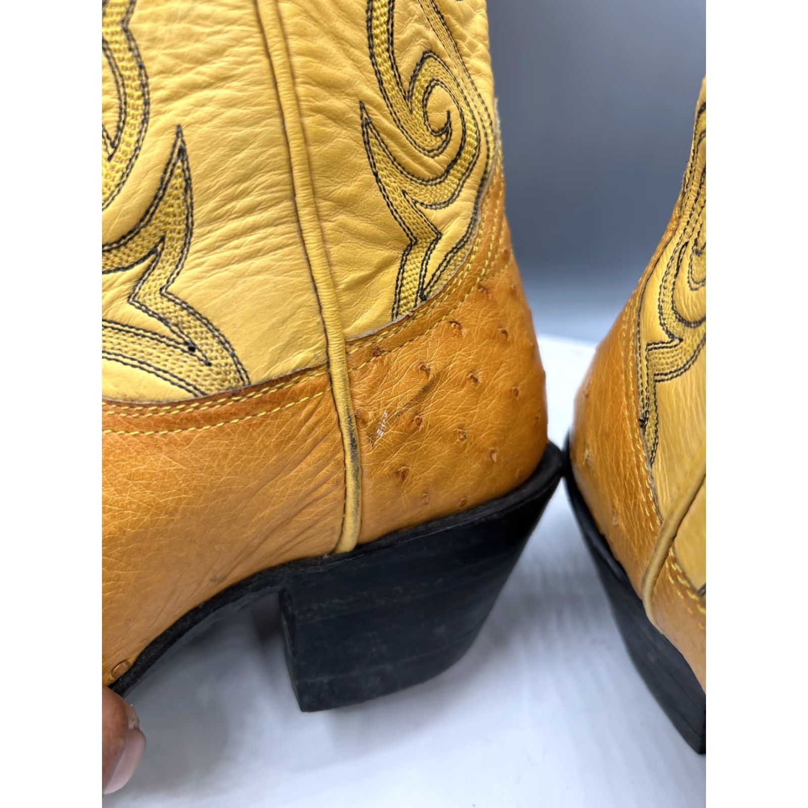 Vintage Ostrich Leather Cowboy Boots 5 Women's Full Quill Yellow Point Western Cowboy Western Leather Outsole Leather Heel Stacked Size US 5 / IT 35 - 7 Thumbnail