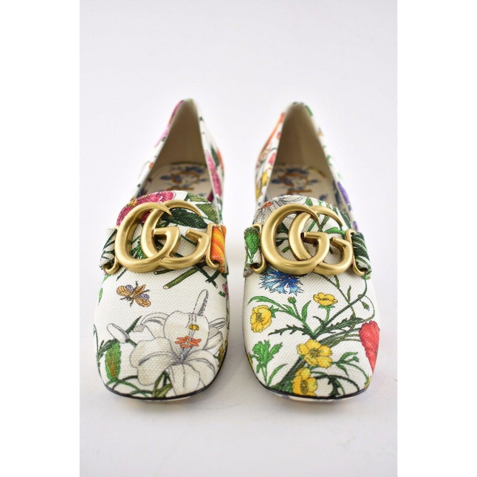 Gucci Victoire 55 Floral Logo Block Mid Heel Mule Loafer Pump 36.5 Size US 6.5 / IT 36.5 - 5 Thumbnail