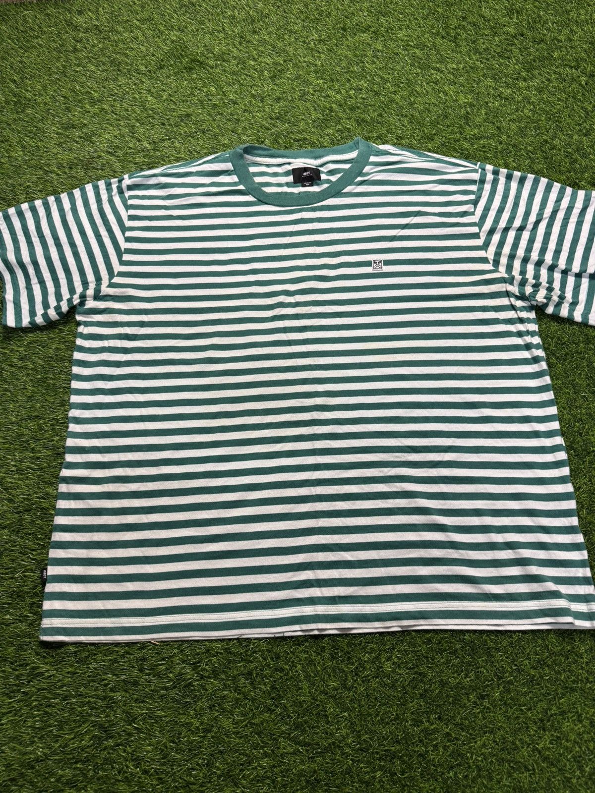 Japanese Brand × Obey assorted tshirt - obey green stripe tshirt Size US XXL / EU 58 / 5 - 2 Thumbnail