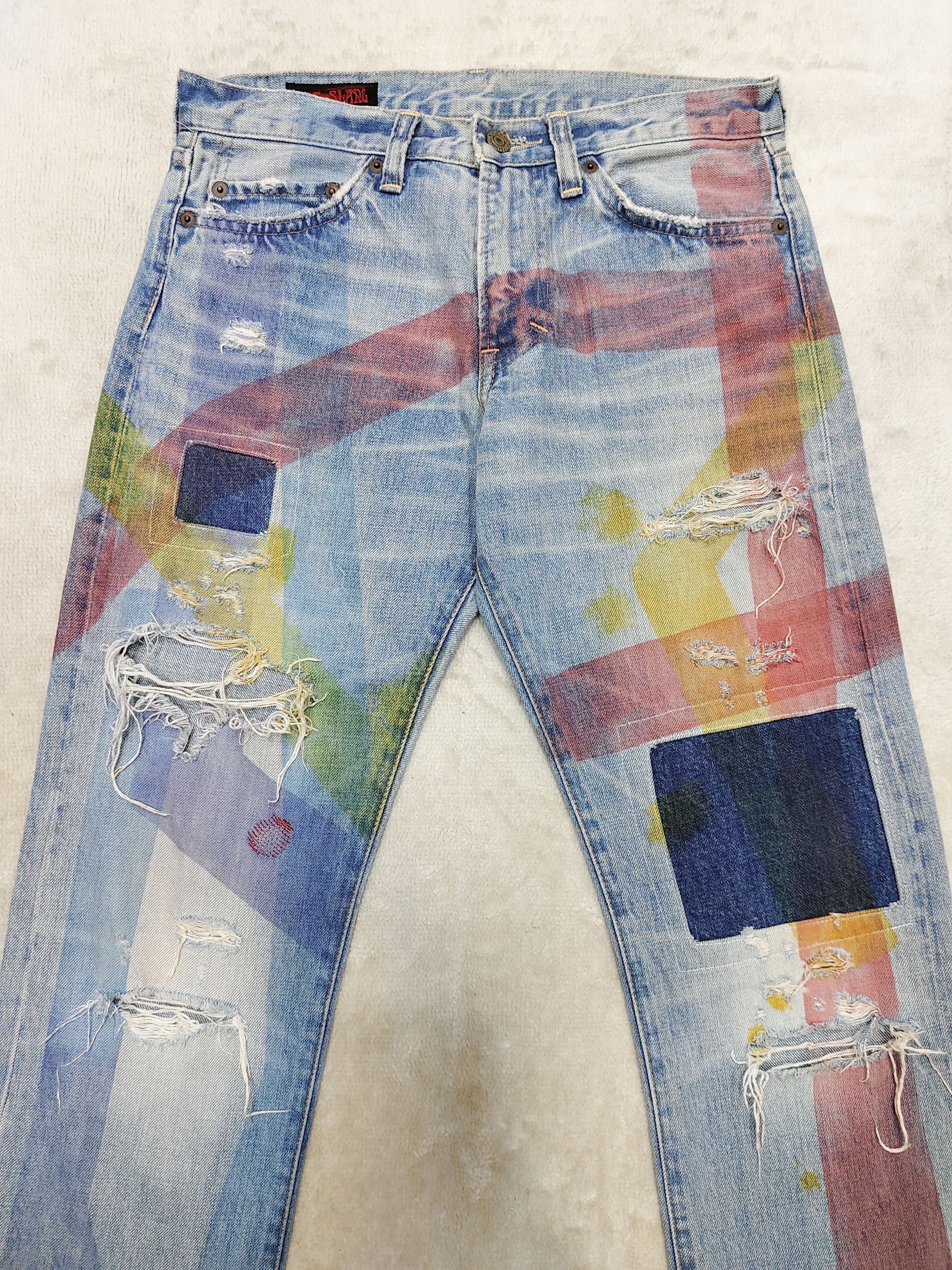 Hysteric Glamour 00s RNA.Inc🇯🇵 Hand Painted Lines Pacthwork Destroyed Jeans Size US 29 - 2 Thumbnail