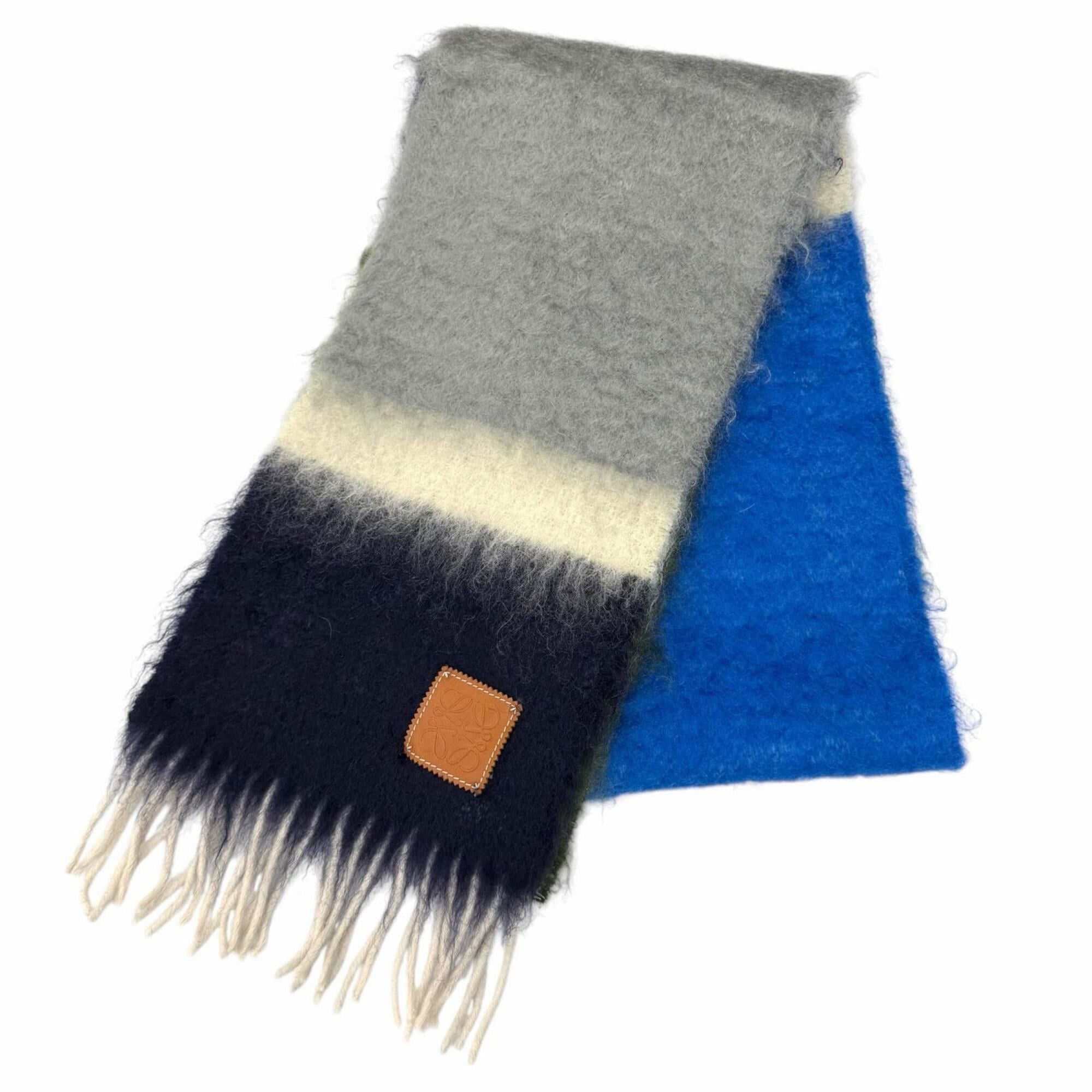 Loewe LOEWE 28003861 Mohair Wool Blend Leather Anagram Logo Patch Border Pattern Fringe Scarf Multi-color Made in Spain Authentic Women's Size ONE SIZE - 1 Thumbnail
