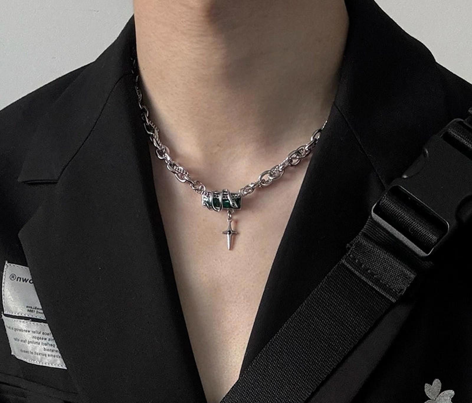 Jewelry Silver Chain Men's Necklace with Cross Pendant Size ONE SIZE - 6 Thumbnail