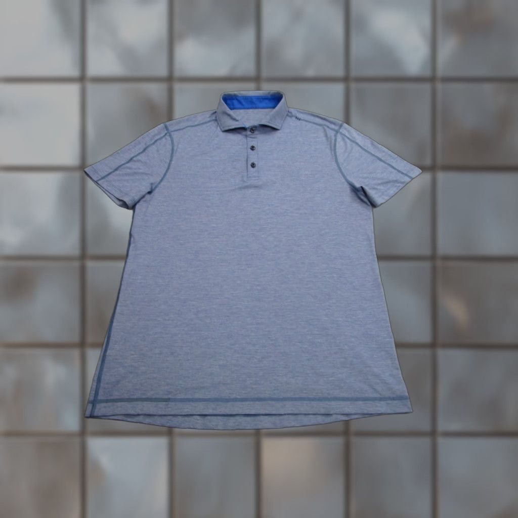 Lululemon Polo Shirt Mens Large Blue Performance Golf Athletic Stretch Spread Logo Buttons Collared Short Sleeve Polo Shirt Mens Casual Sports 90s?
