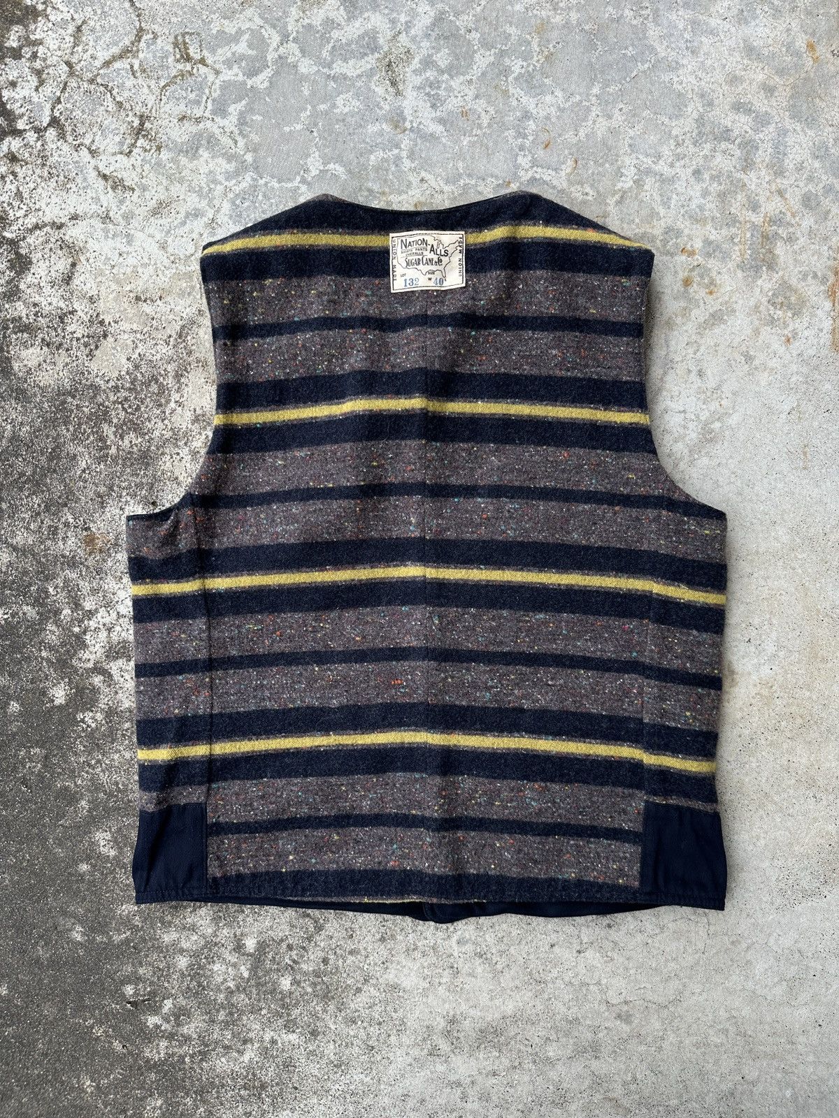 Sugar Cane Striped blanket lined 9.5oz Navy Yellow MOLESKIN VEST Size US L / EU 52-54 / 3 - 4 Thumbnail