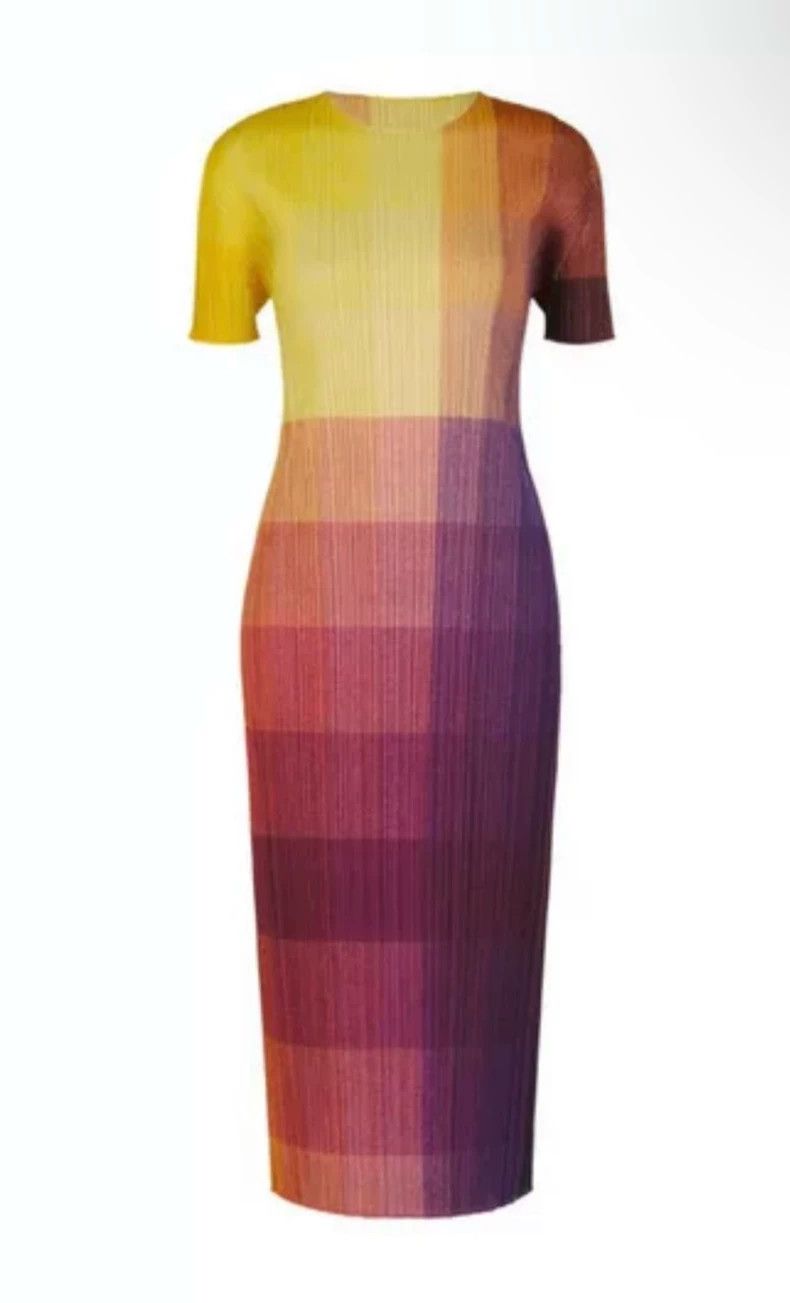Issey Miyake Issey Miyake size:2 Yellow and purple gradient pleated dre Size S / US 4 / IT 40 - 2 Thumbnail