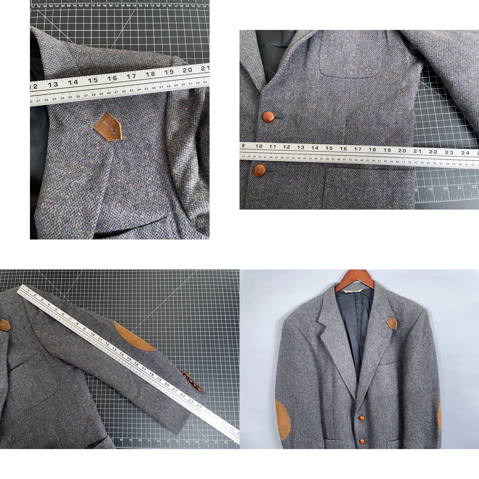 Stafford VINTAGE Stafford Blazer Single-Breasted Gray Wool Tweed 2-Button Elbow Patches 44 Regular Mens Size 44R - 8 Thumbnail