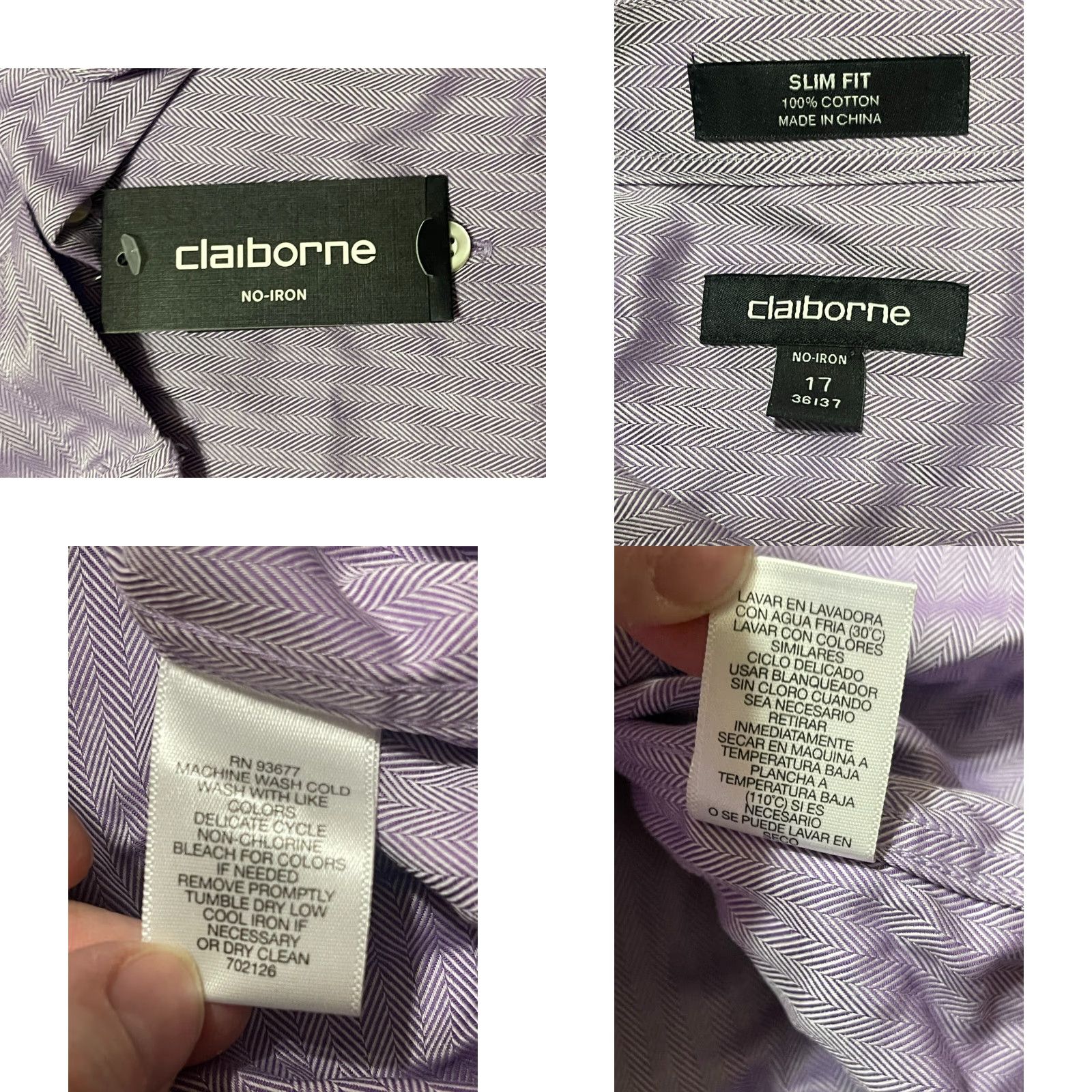 Liz Claiborne Claiborne Shirt Mens Size 17 36/37 Purple Button Up Slim Fit No Iron Shirt Size US XL / EU 56 / 4 - 8 Thumbnail