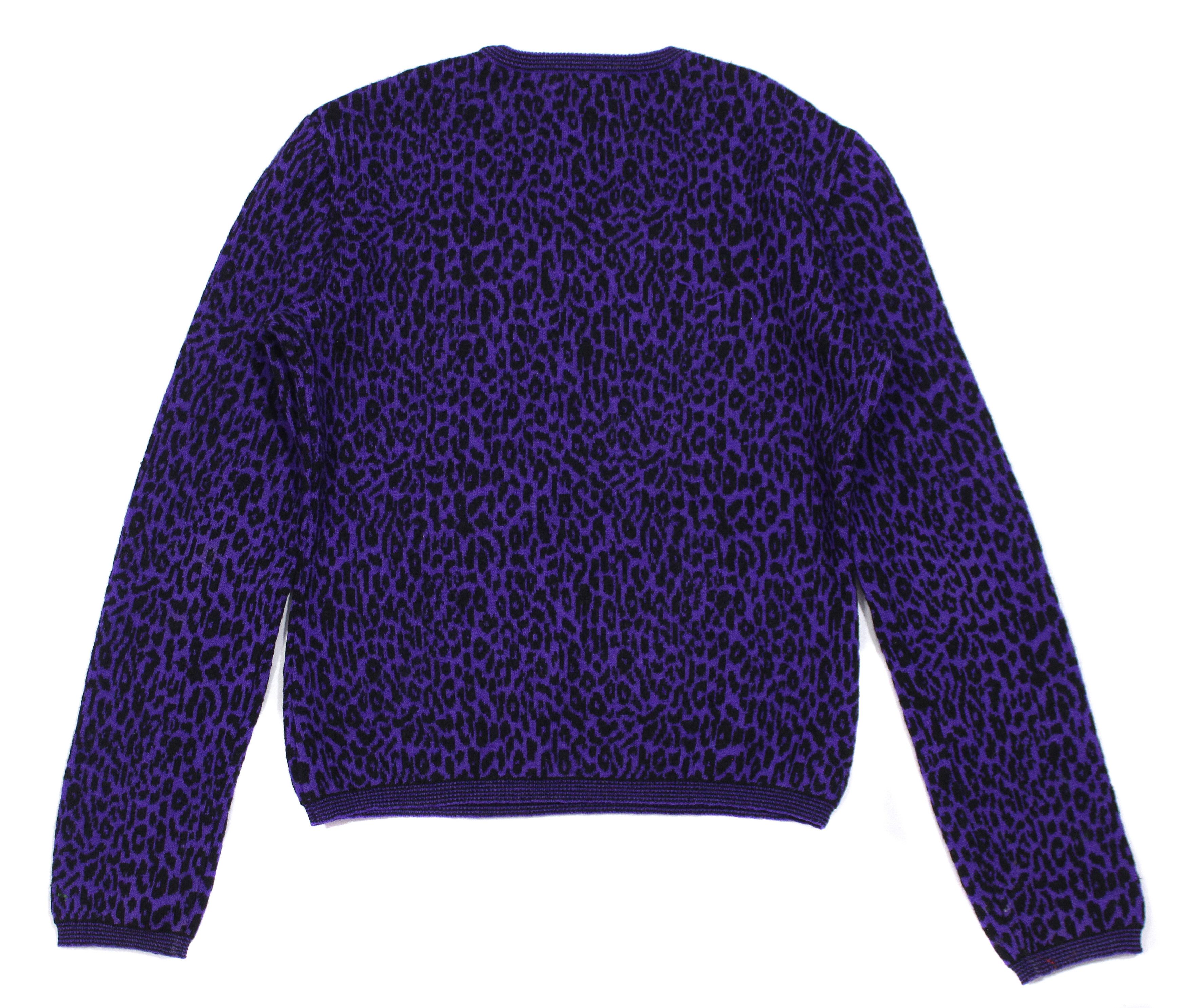 Versace 90S Violet Leopard Camo Wool Knit Vintage Size L / US 10 / IT 46 - 3 Thumbnail
