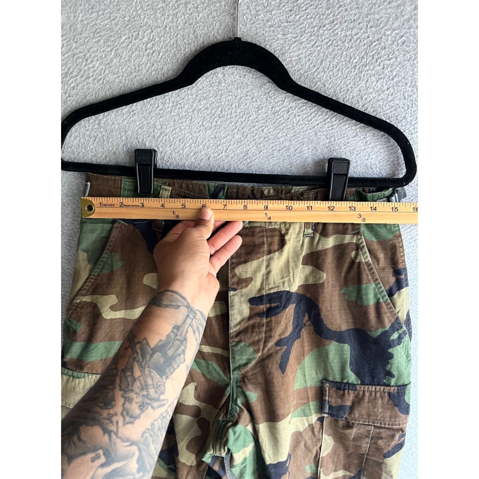 Cargo Camouflage Pants Mens Small Long 90s Army Regular Fit Button Fly