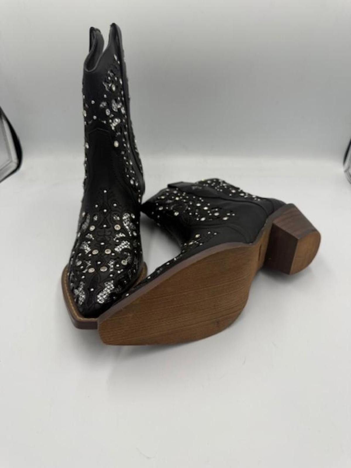 Unknown London Black Embellished Western Cowgirl Ankle Boots Size 7 Size ONE SIZE - 3 Thumbnail