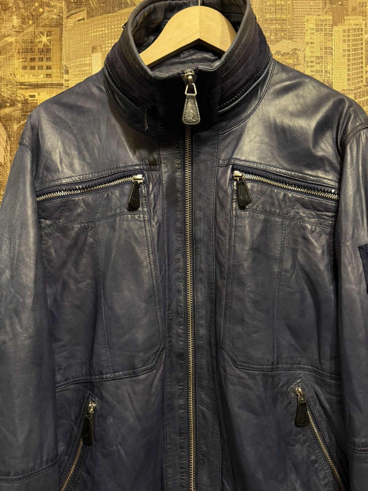 Alexander McQueen Alexander McQueen Blue Leather Bomber Biker Racer ...