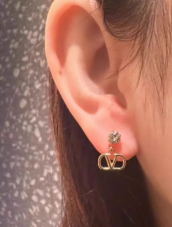 Valentino VALENTINO VLOGO SIGNATURE Gold Diamond V Earrings AK981 Size ONE SIZE - 2 Thumbnail