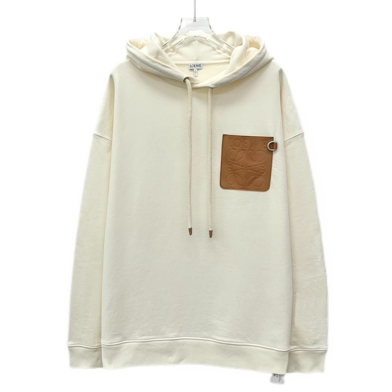 Loewe Loewe Beige Logo Leather Cotton Hooded Sweatshirt With Draws Size S / US 4 / IT 40 - 1 Thumbnail