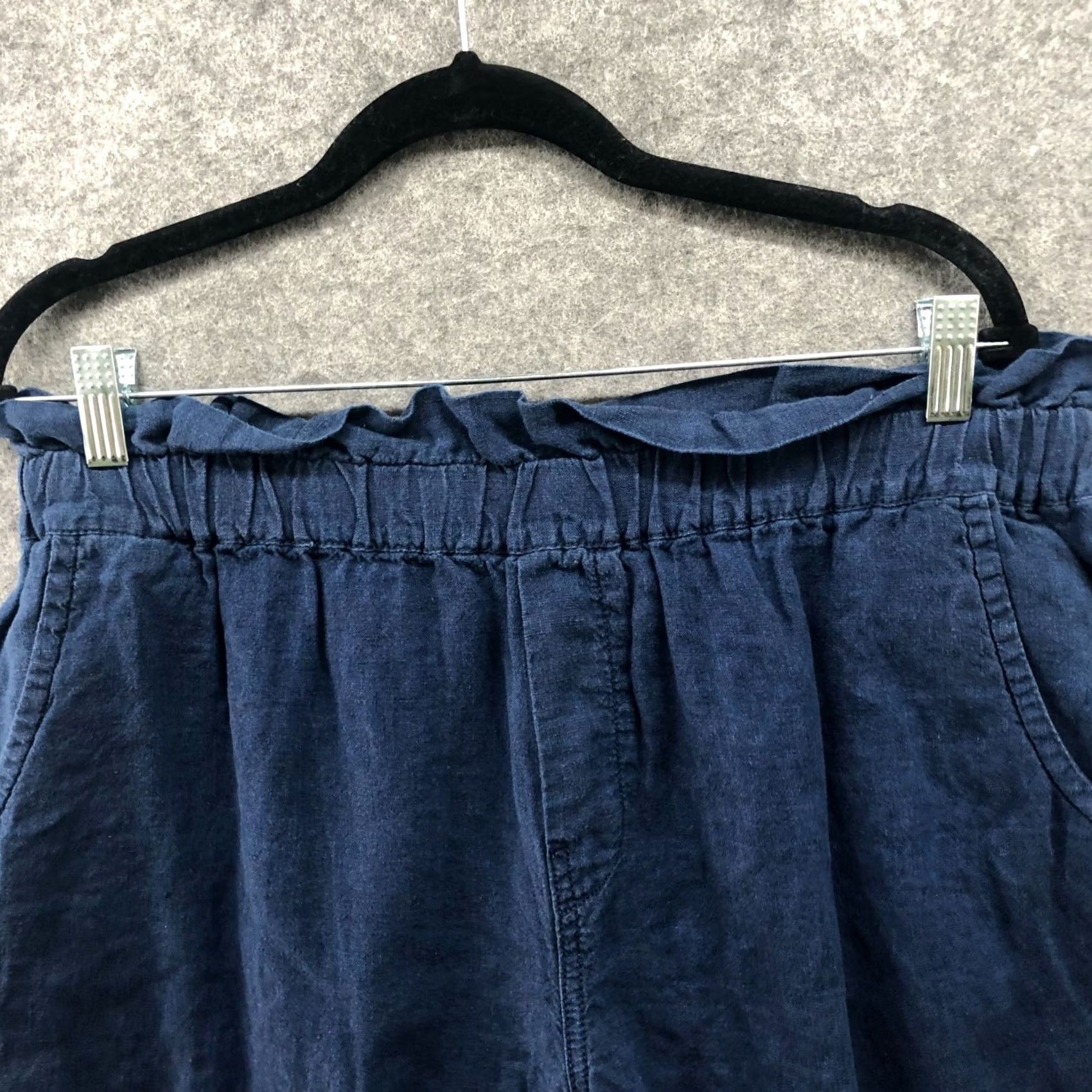Mango MNG Mango 100% Linen Pull On Shorts Womens XL Blue High Rise Paper Bag Linen Shorts Size 40" / US 18 - 3 Thumbnail