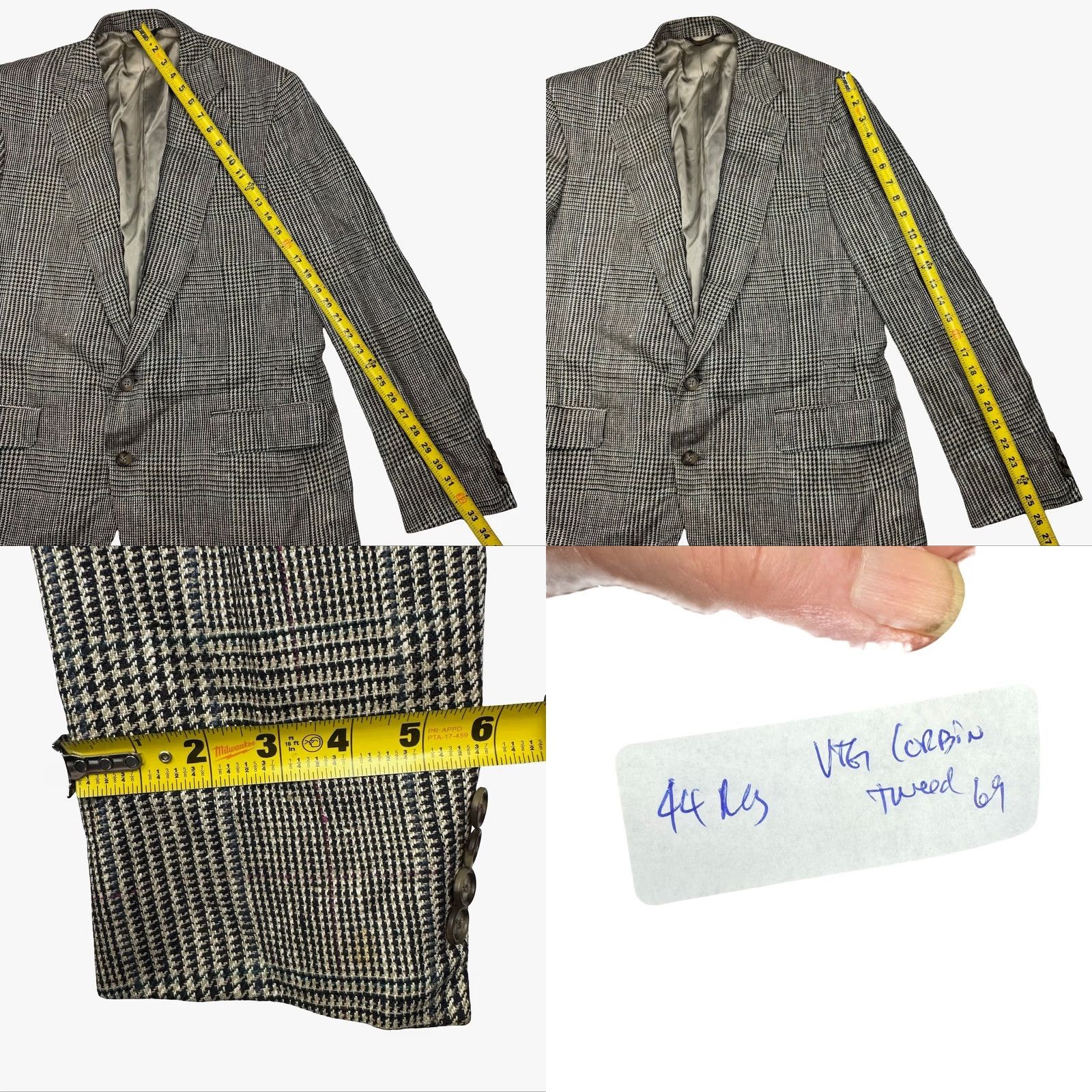 Vintage VTG Corbin Men’s Wool Tweed Blazer 2-Button Black White Houndstooth 44R Jacket Blazer N/A Mens Size 44R - 8 Thumbnail