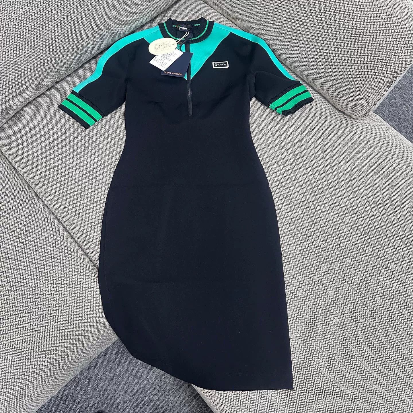 Louis Vuitton Striped Trim Short-Sleeve Dress