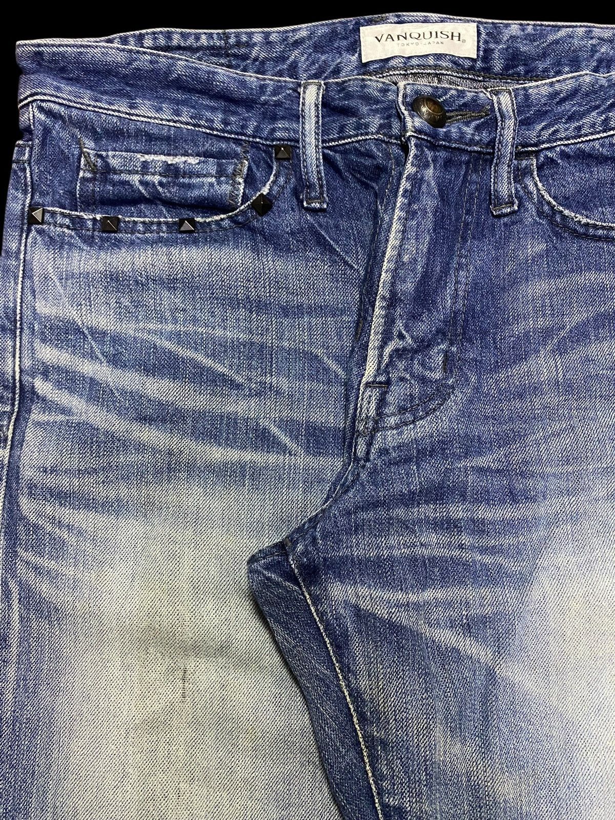 Fragment Design × Vanquish Vintage Vanquish Japan Blue Wash Avantgarde Distressed Jeans Size US 33 - 7 Thumbnail