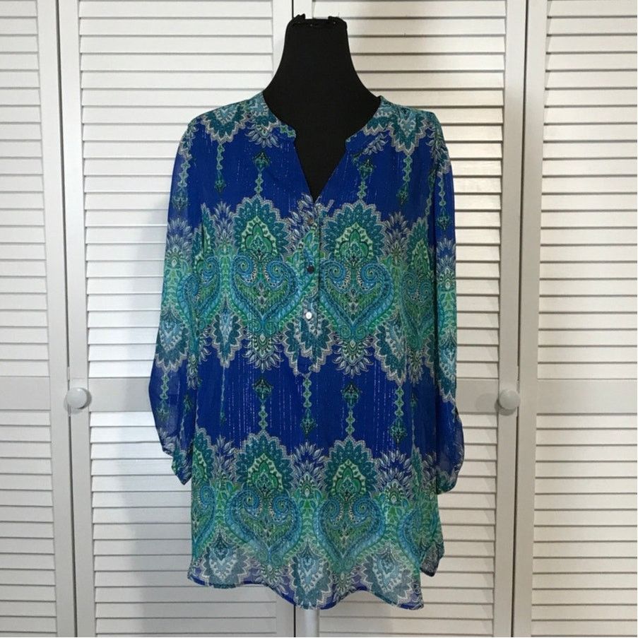 Other Sara Michelle Royal Blue Boho Paisley Sheer Tunic Blouse L Size L / US 10 / IT 46 - 1 Thumbnail