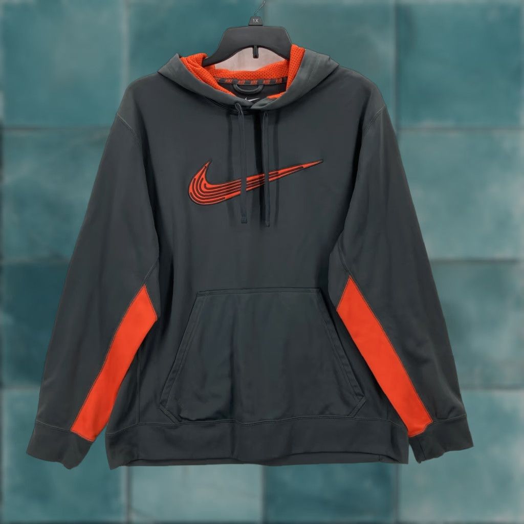 Nike Nike Hoodie Mens XL Gray Orange Therma-Fit Pullover Swoosh Knockout Annihilator Size US XL / EU 56 / 4 - 1 Thumbnail