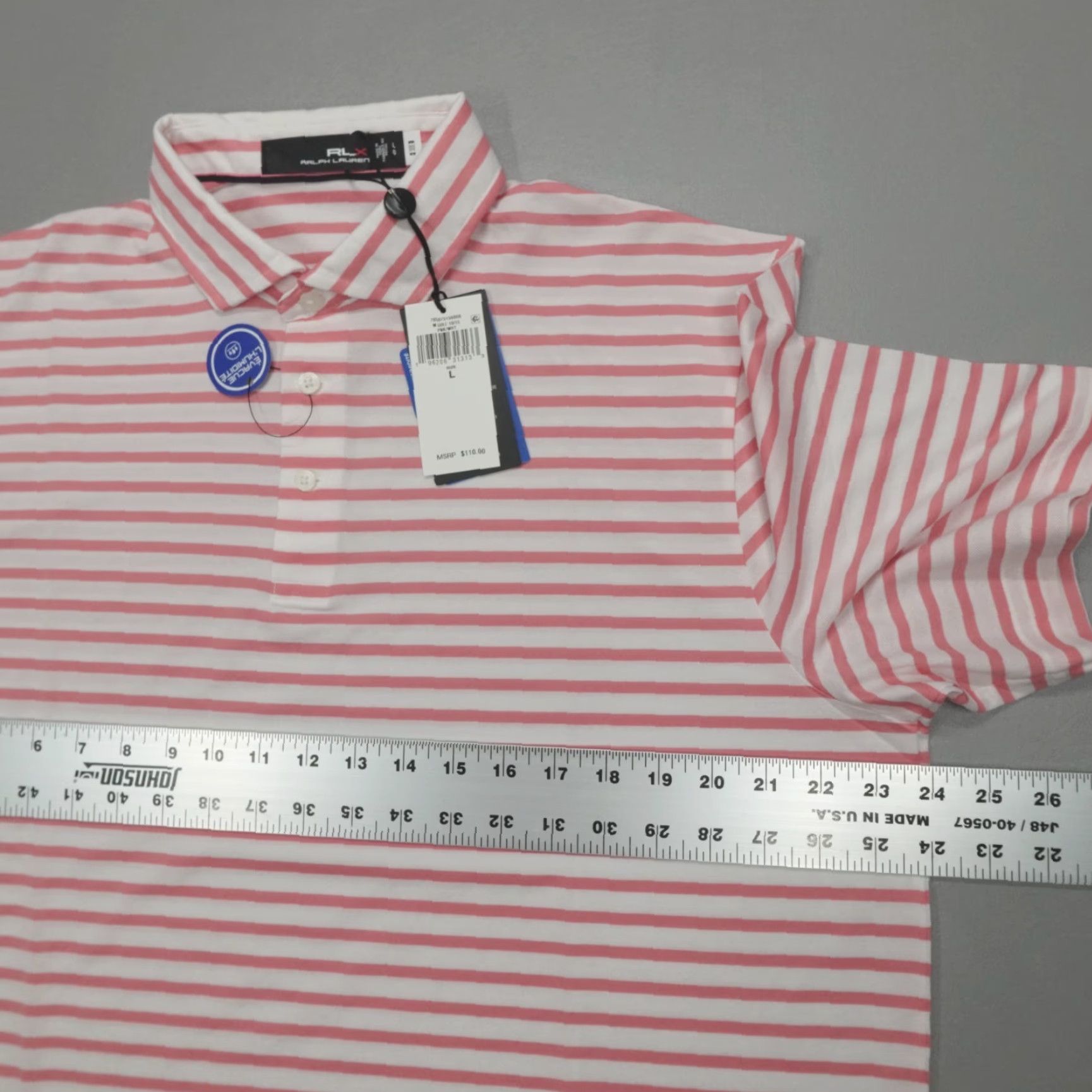 Ralph Lauren Ralph Lauren RLX Performance Golf Polo Shirt L Striped Wicking Lightweight Pink/White Men's Polo Shirt Shirt Mens Polo Shirt Size US L / EU 52-54 / 3 - 5 Thumbnail