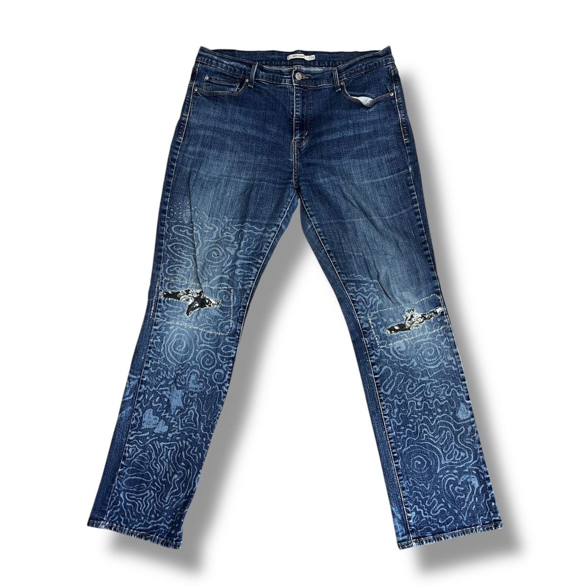 Levi's Levis 505 Straight Cut Distressed Waterless Denim Tears Art Size US 36 / EU 52 - 2 Thumbnail