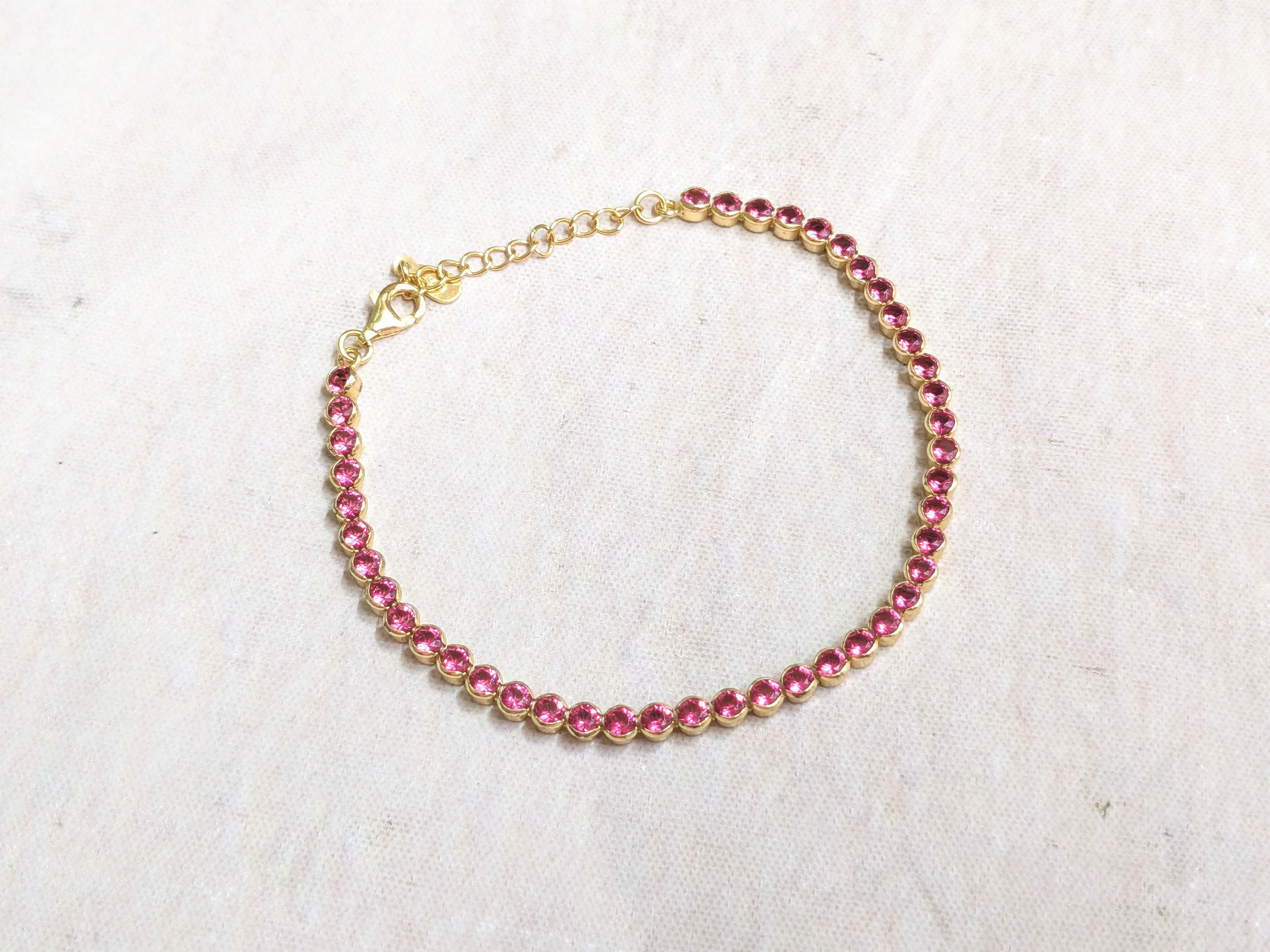 Sterling Silver Sterling Silver Tennis Bracelet Pink Round 8.25" Size ONE SIZE - 1 Thumbnail