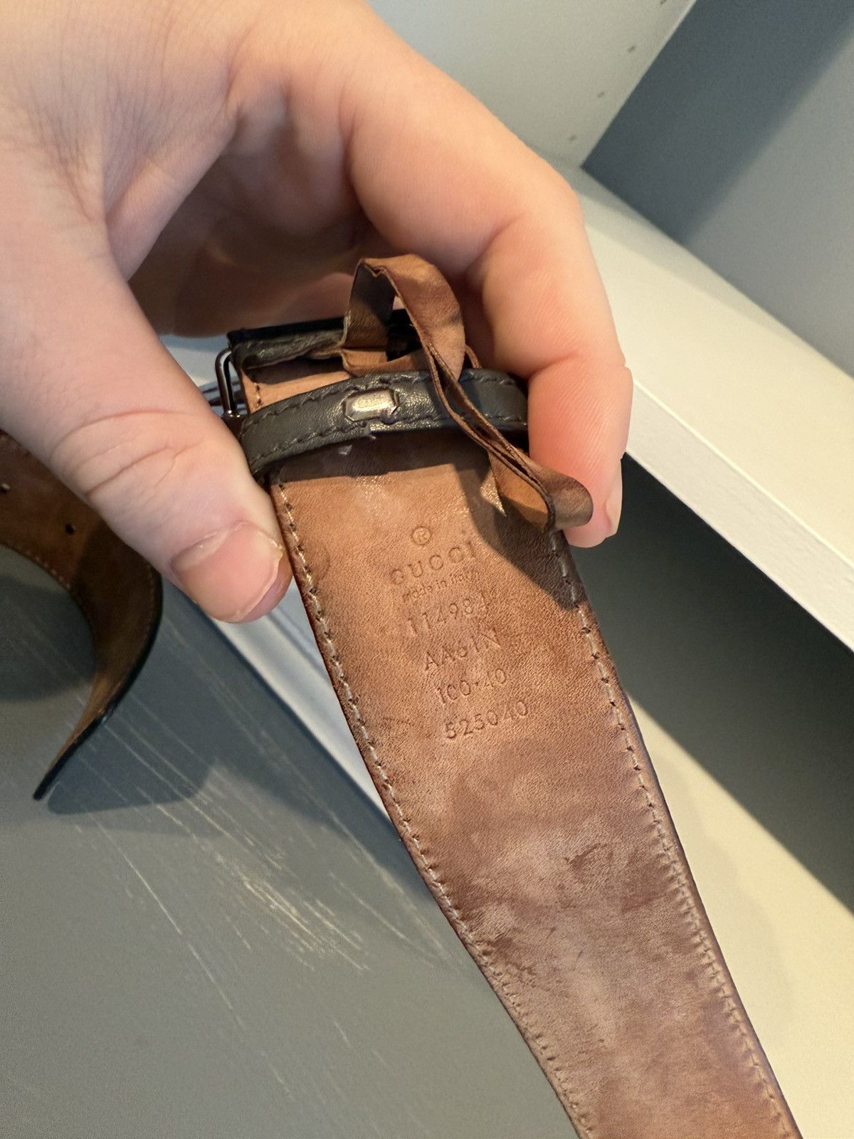 Gucci Gucci Interlocking G Logo Leather Belt Grey 40 / 100 Size 40 - 2 Thumbnail