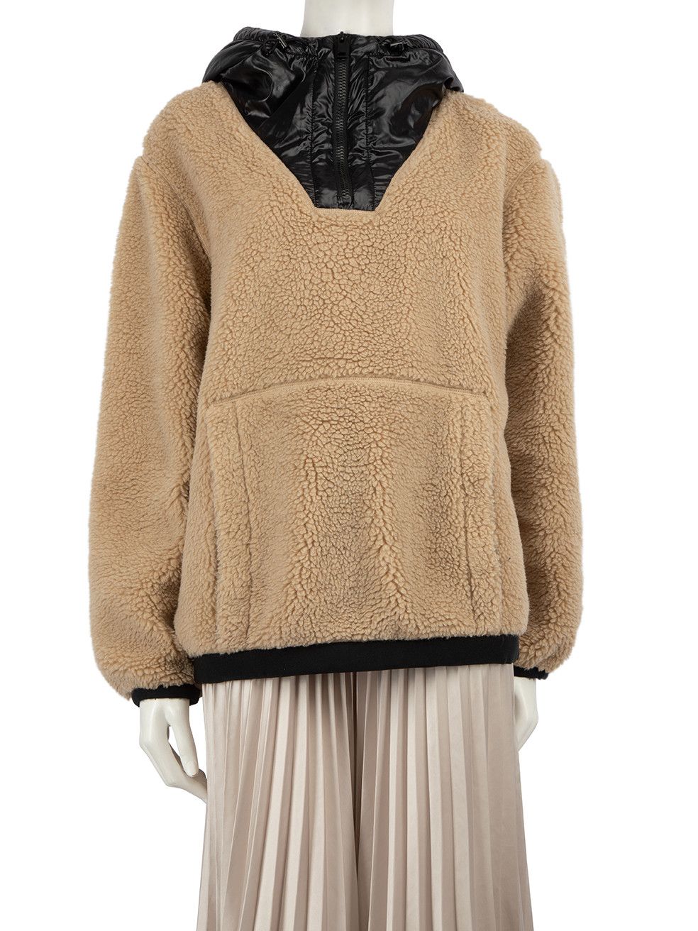 image of Moncler Camel Faux Shearling Hooded Jumper, Women's (Size Large)