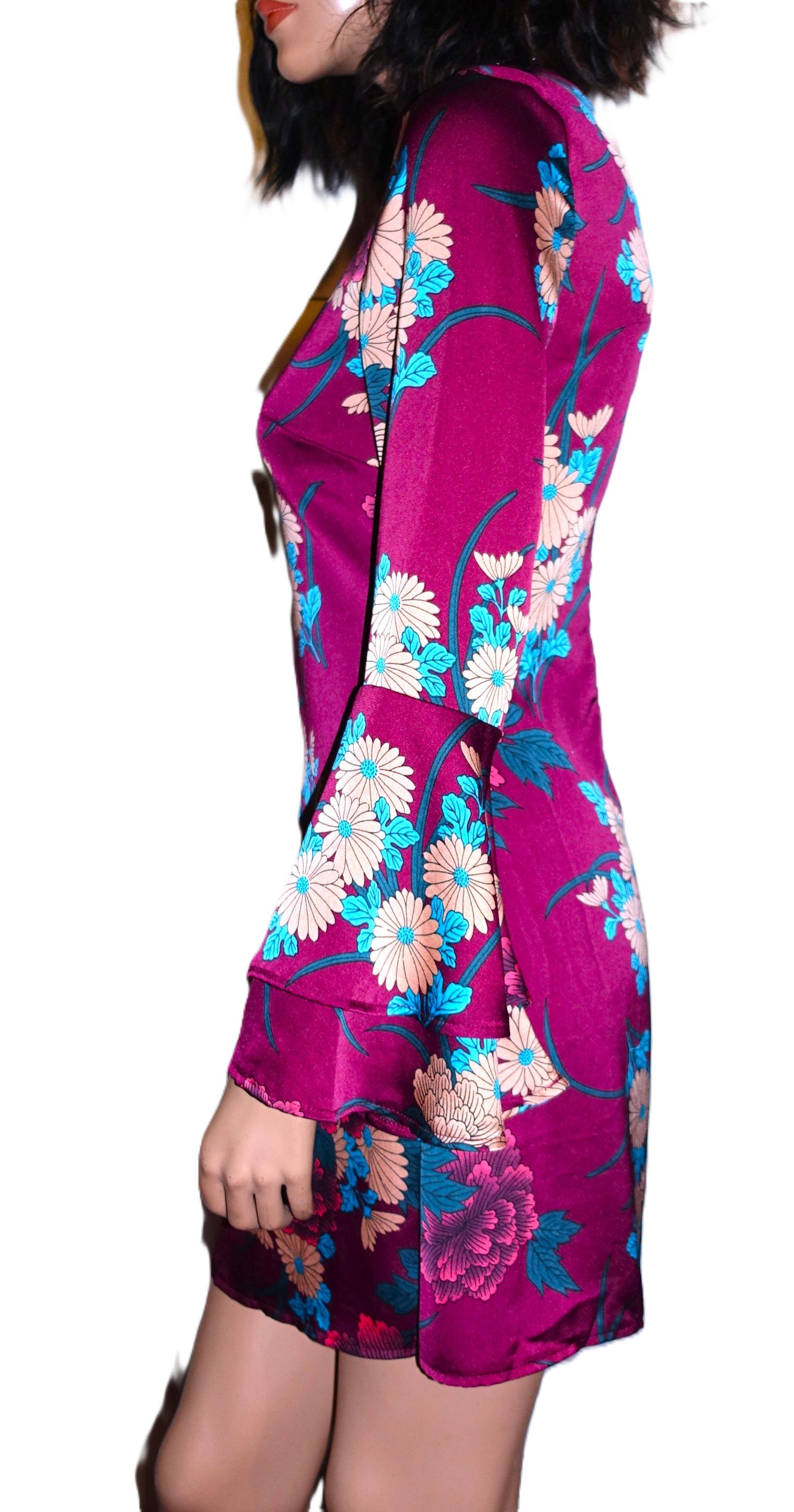 Other Parisian Asian Inspired Burgundy Floral Dress 8 Size M / US 6-8 / IT 42-44 - 4 Thumbnail