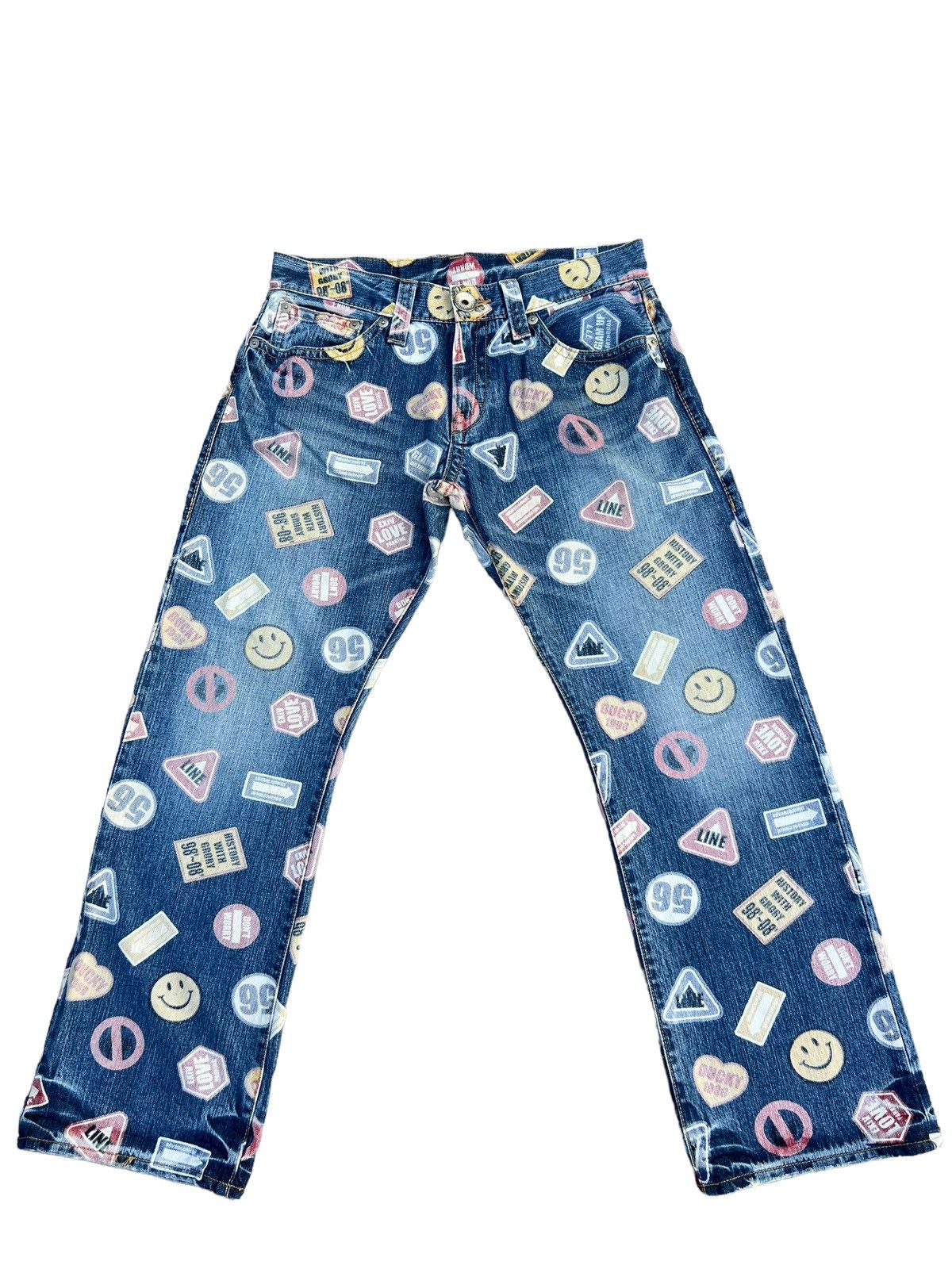 Designer Co & Lu Multiple Sign Print Smile Logo Denim Jeans Size US 30 / EU 46 - 1 Thumbnail