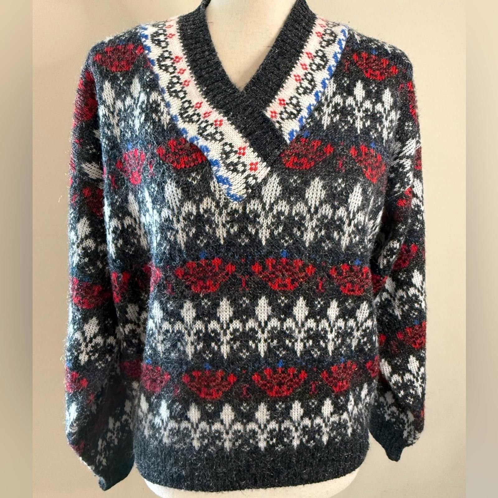 Other Jolle fair isle fuzzy V neck sweater SZ M/L Size M / US 6-8 / IT 42-44 - 1 Thumbnail