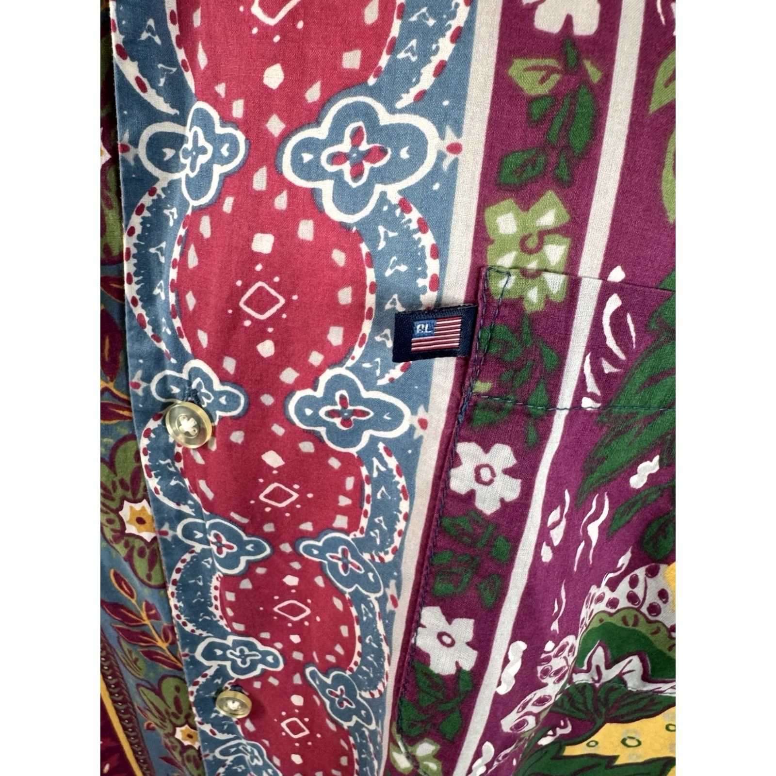 Ralph Lauren RALPH LAUREN POLO JEANS FLAG Loop Collar Paisley Floral Colorful L XL Camp Shirt Mens Button-Up Short Sleeve Multicolor Size US L / EU 52-54 / 3 - 3 Thumbnail