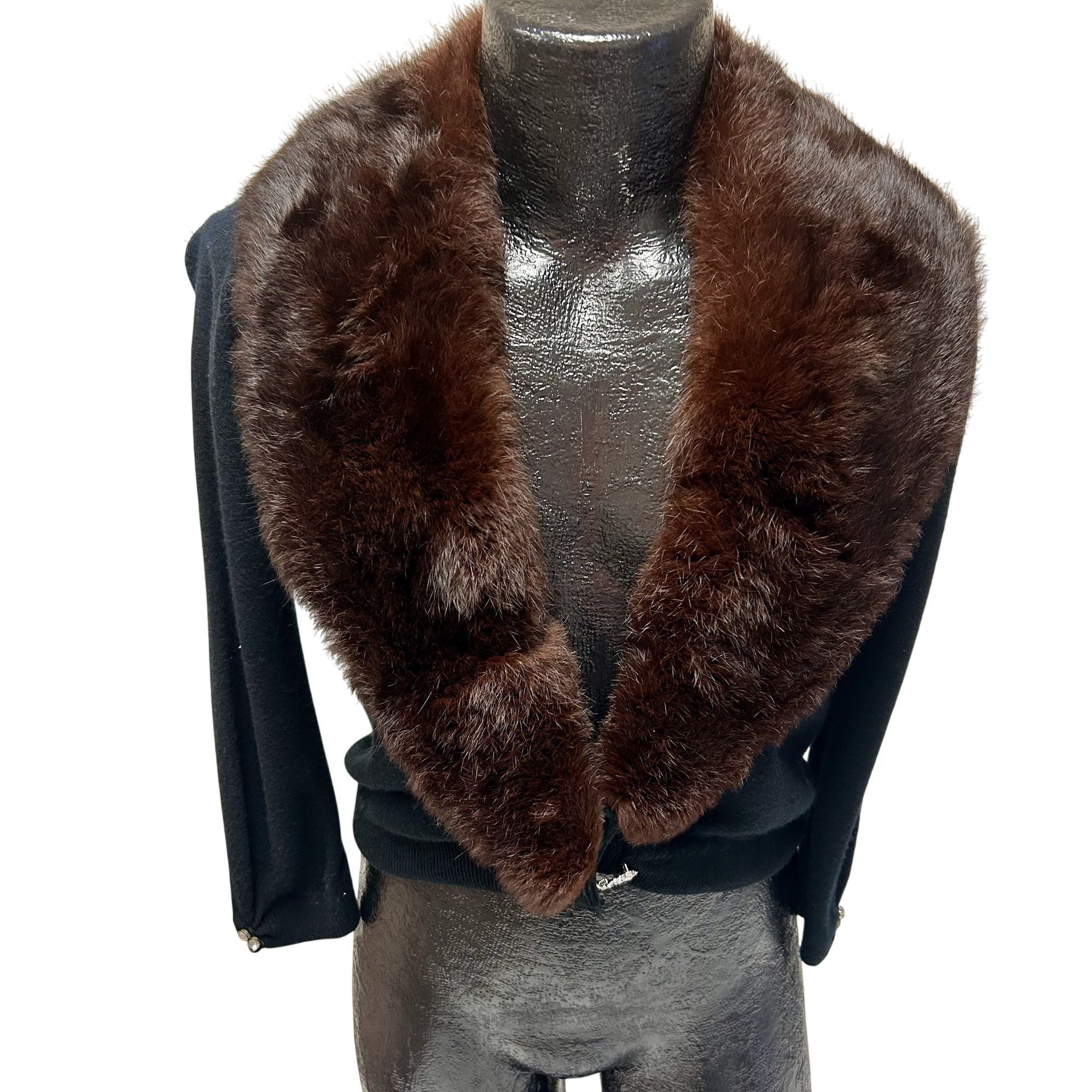 DuPont 50's Orlon Cardigan MINK FUR Collar Jeweled Clasp Sweater M Size M / US 6-8 / IT 42-44 - 2 Thumbnail