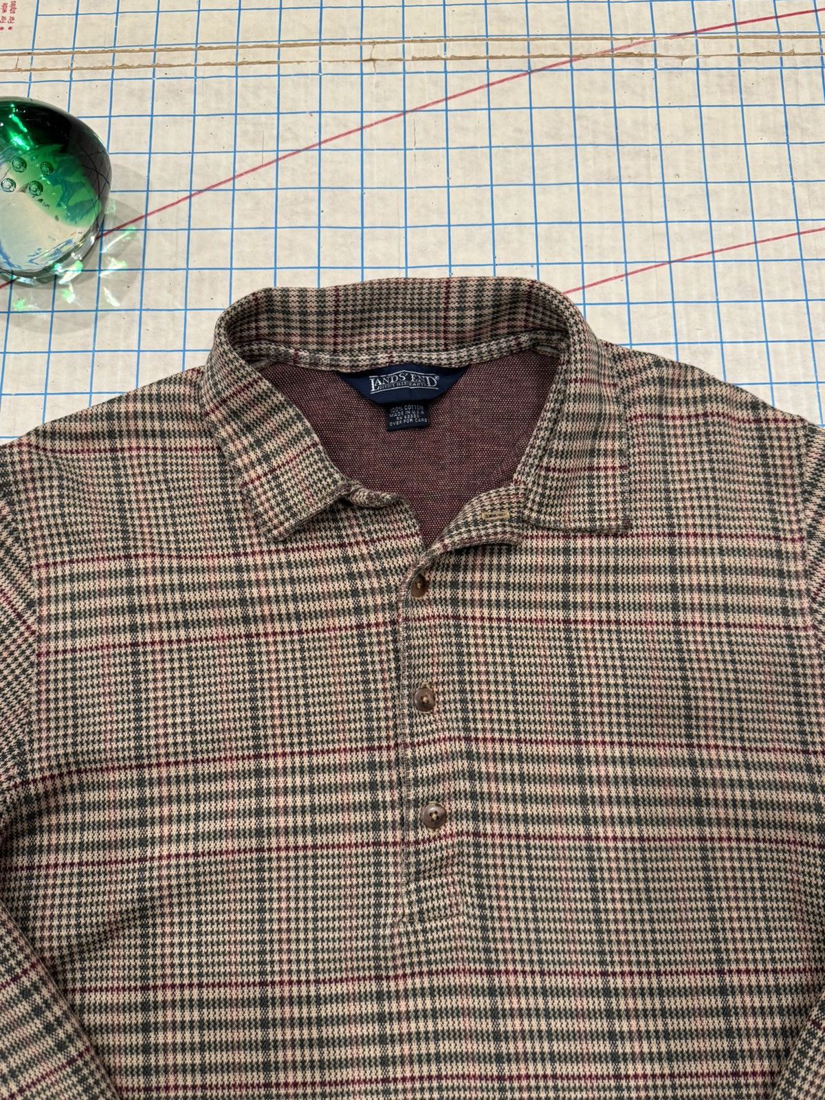 Lands' End Vintage Lands End Long Sleeve Polo Shirt Brown Checkered Size US M / EU 48-50 / 2 - 8 Thumbnail