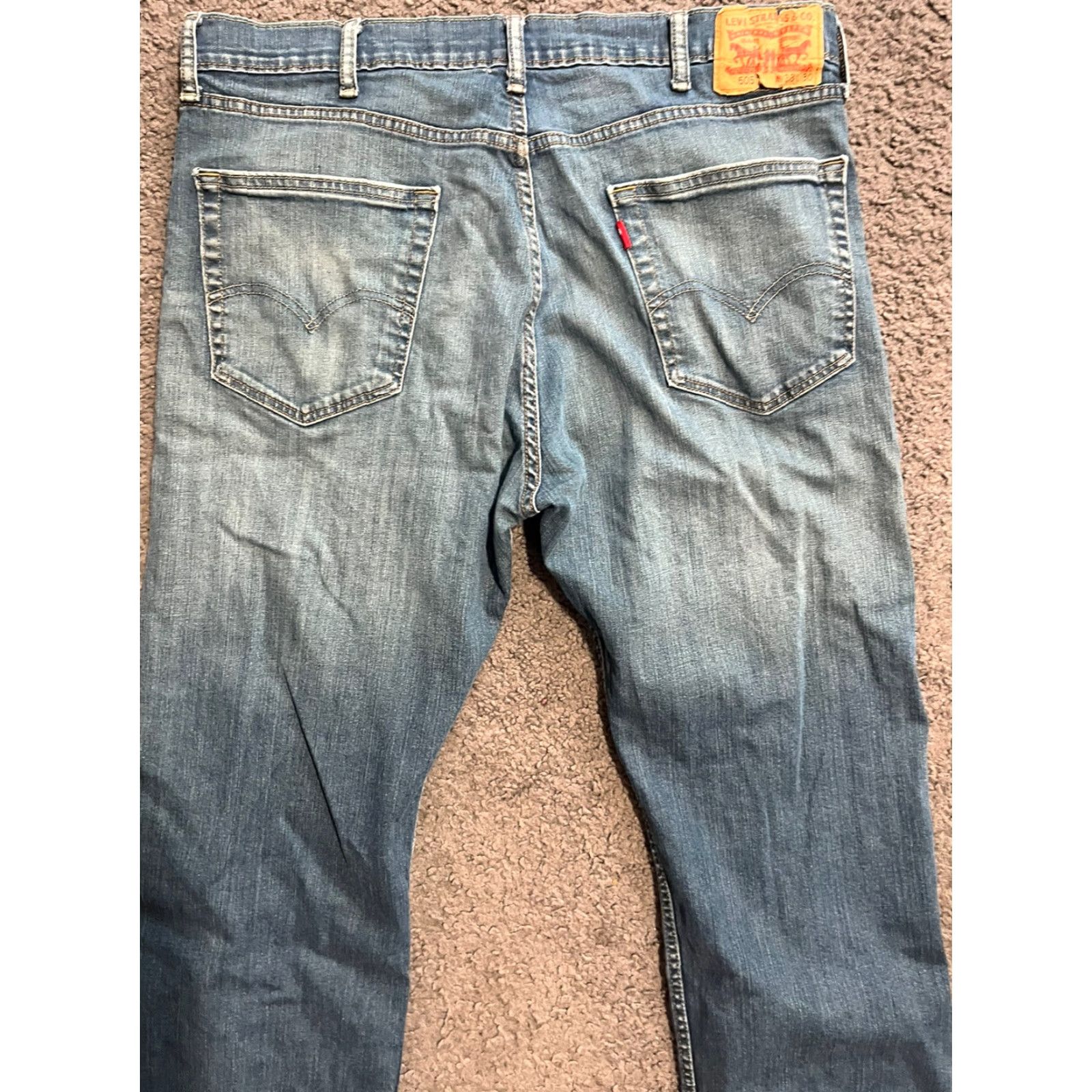 Levi's VINTAGE Levi's 505 Jeans Mens 38x30 Regular Fit Distressed Stone Wash Blue 5-Pocket Denim Straight Waist 38in Inseam 30in Belt Loops USA Classic Solid Size US 38 / EU 54 - 2 Thumbnail