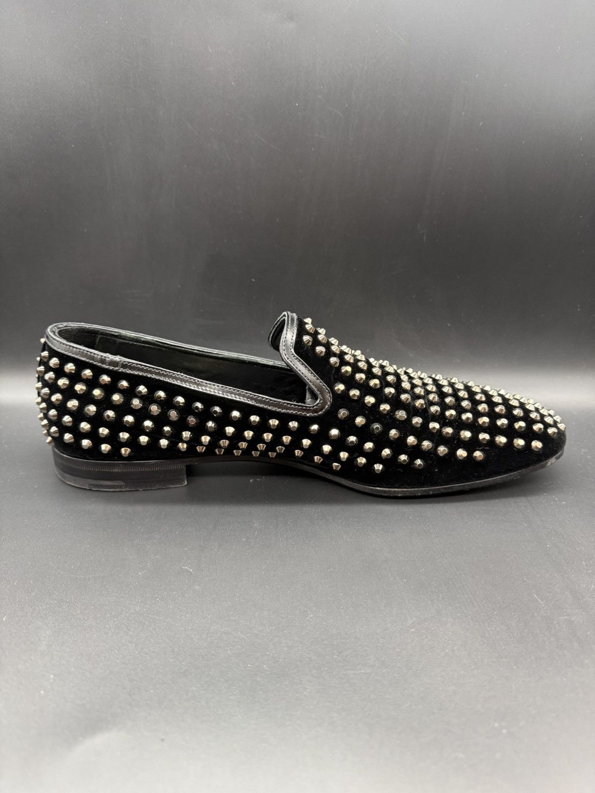Prada PRADA Velluto Stud Smoking Loafer Black Velvet-Silver Studs Size US 11 / EU 44 - 7 Thumbnail
