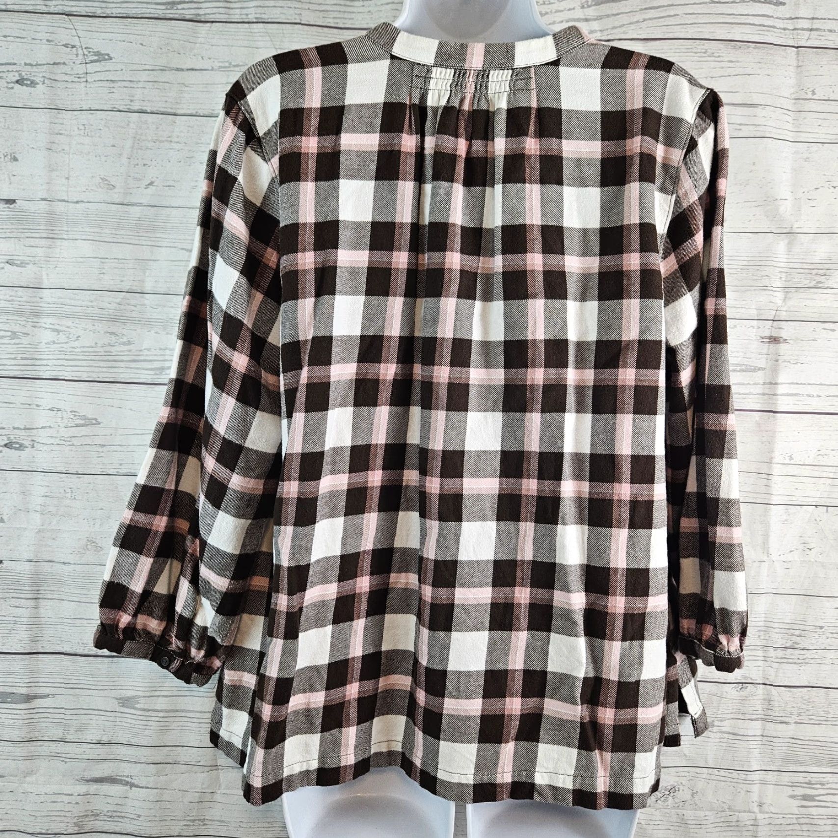 Lands' End Lands' End Womens Blouse Plaid Flannel Top Sz L Pink Brown 3/4 Sleeve Cotton Shirt Women's Wooly Fall Winter Spring Size L / US 10 / IT 46 - 3 Thumbnail
