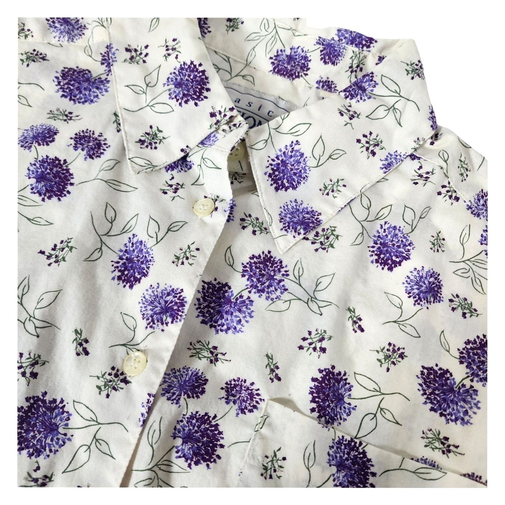 Basic Editions VTG Basic Editions Floral Button Shirt Medium Purple Flower Womens Short Sleeve Size M / US 6-8 / IT 42-44 - 2 Thumbnail