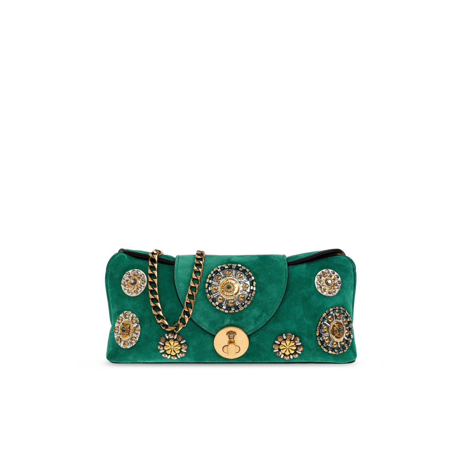 Versace Vivian Green Suede Clutch Bag, Women's