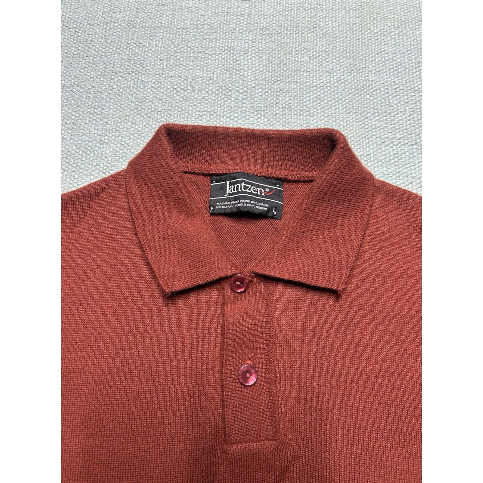 Jantzen VINTAGE Jantzen Polo Shirt Long Sleeve Acrylic Knit Burnt Orange Mens Large Size US L / EU 52-54 / 3 - 3 Thumbnail