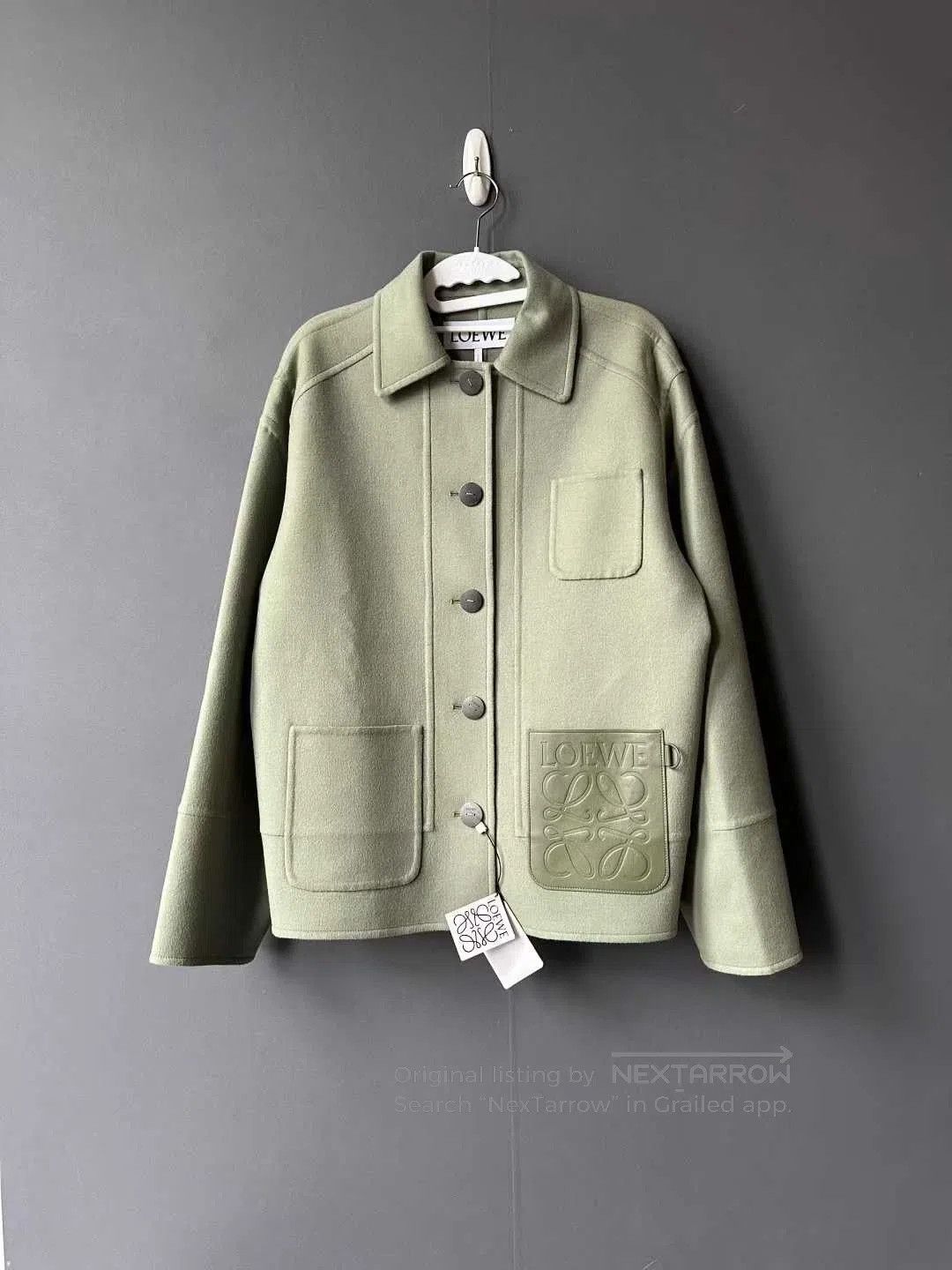 Loewe loewe green wool jacket with leather patch. Size US S / EU 44-46 / 1 - 1 Thumbnail