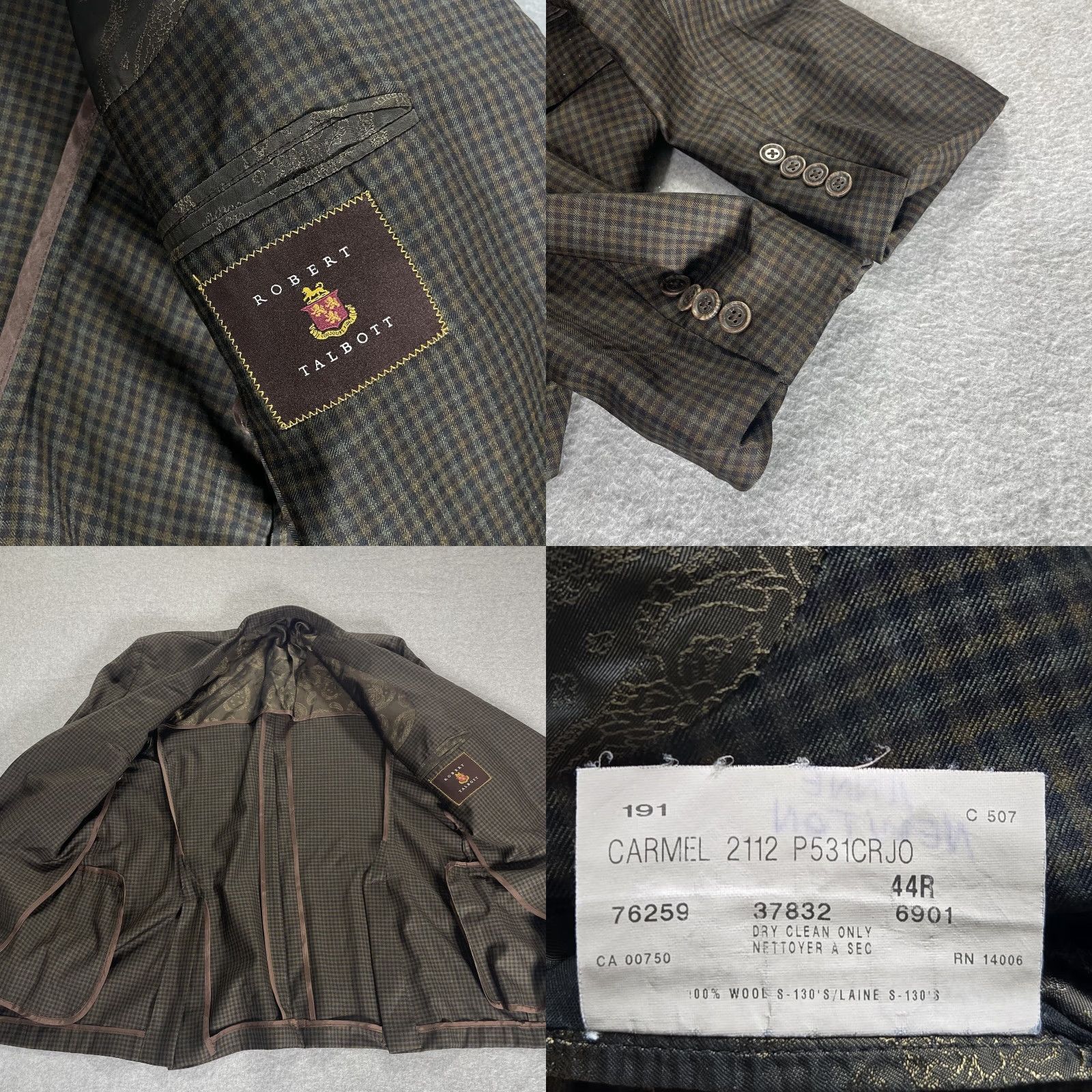 Robert Talbott Robert Talbott Blazer Wool Carmel Jacket Mens Size 40R Check Vintage Two-Button Front Shawl Lined Double-Vented Carded Pattern Brown Men Size 40R - 8 Thumbnail
