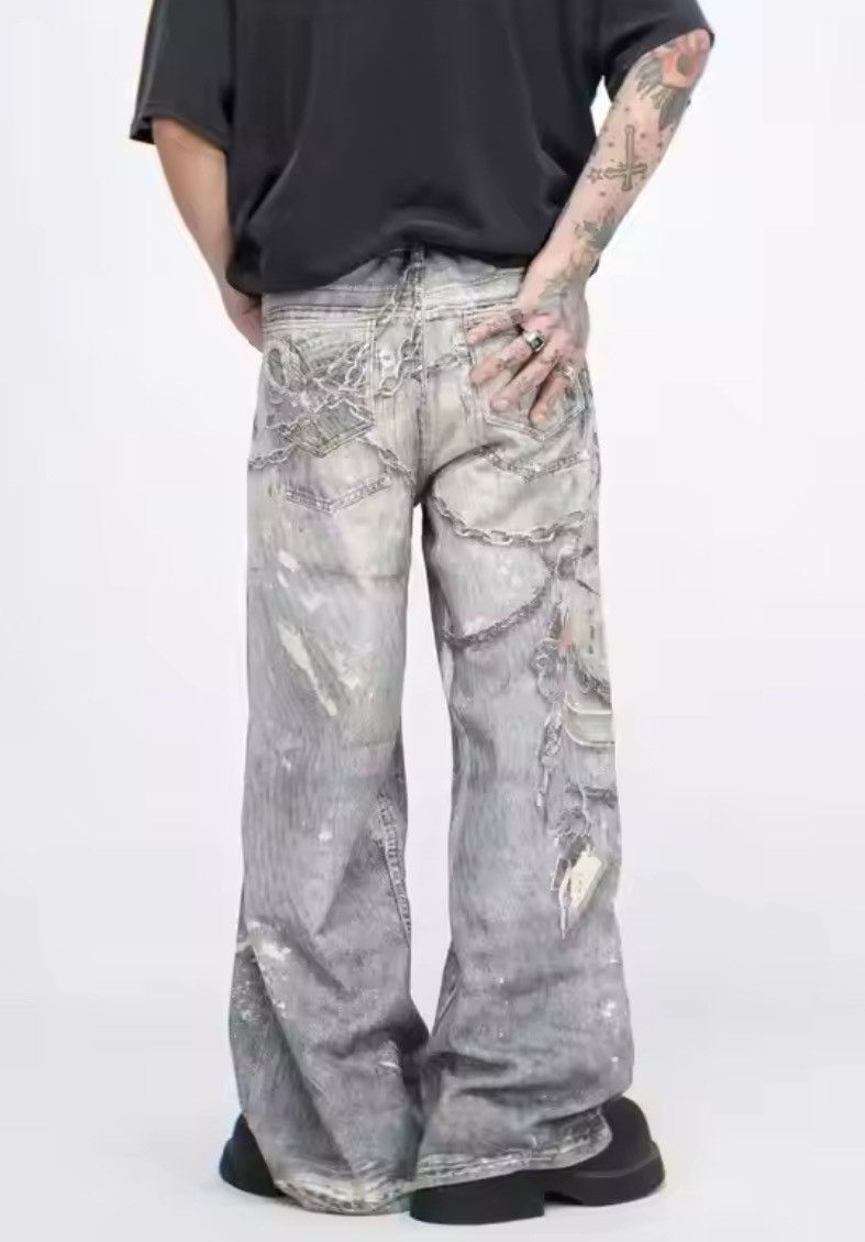 Jean × Vintage New 3D Chain Graphic Printed Baggy Jeans Unisex Size US 33 - 5 Thumbnail