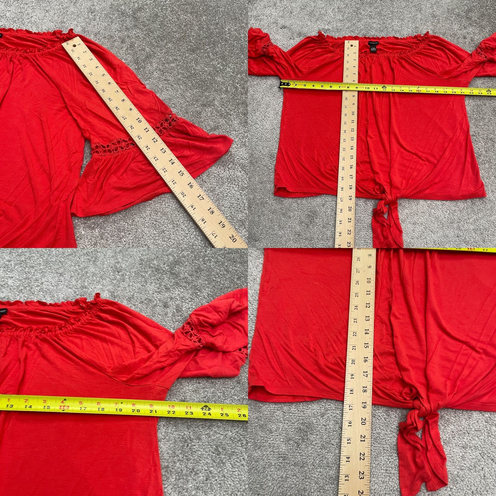 Vintage New Directions Cropped Knot Top Shirt Women M Red Off Shoulder Bell Sleeve Casual Modern Beach 90s Womens Size M / US 6-8 / IT 42-44 - 8 Thumbnail