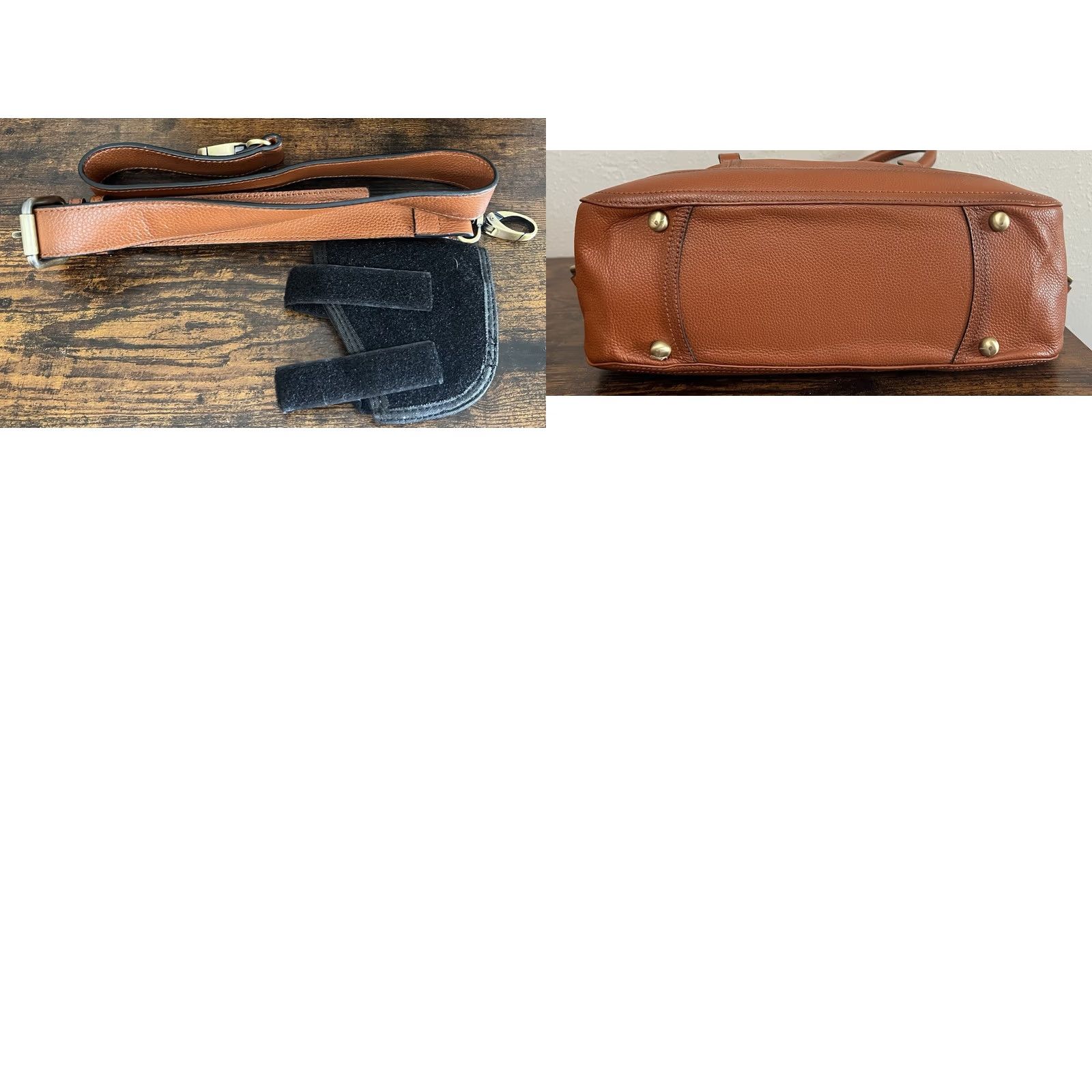 Vintage Concealed Carrie Leather Satchel, Large Tote - Cognac Aged Brown Size ONE SIZE - 9 Thumbnail