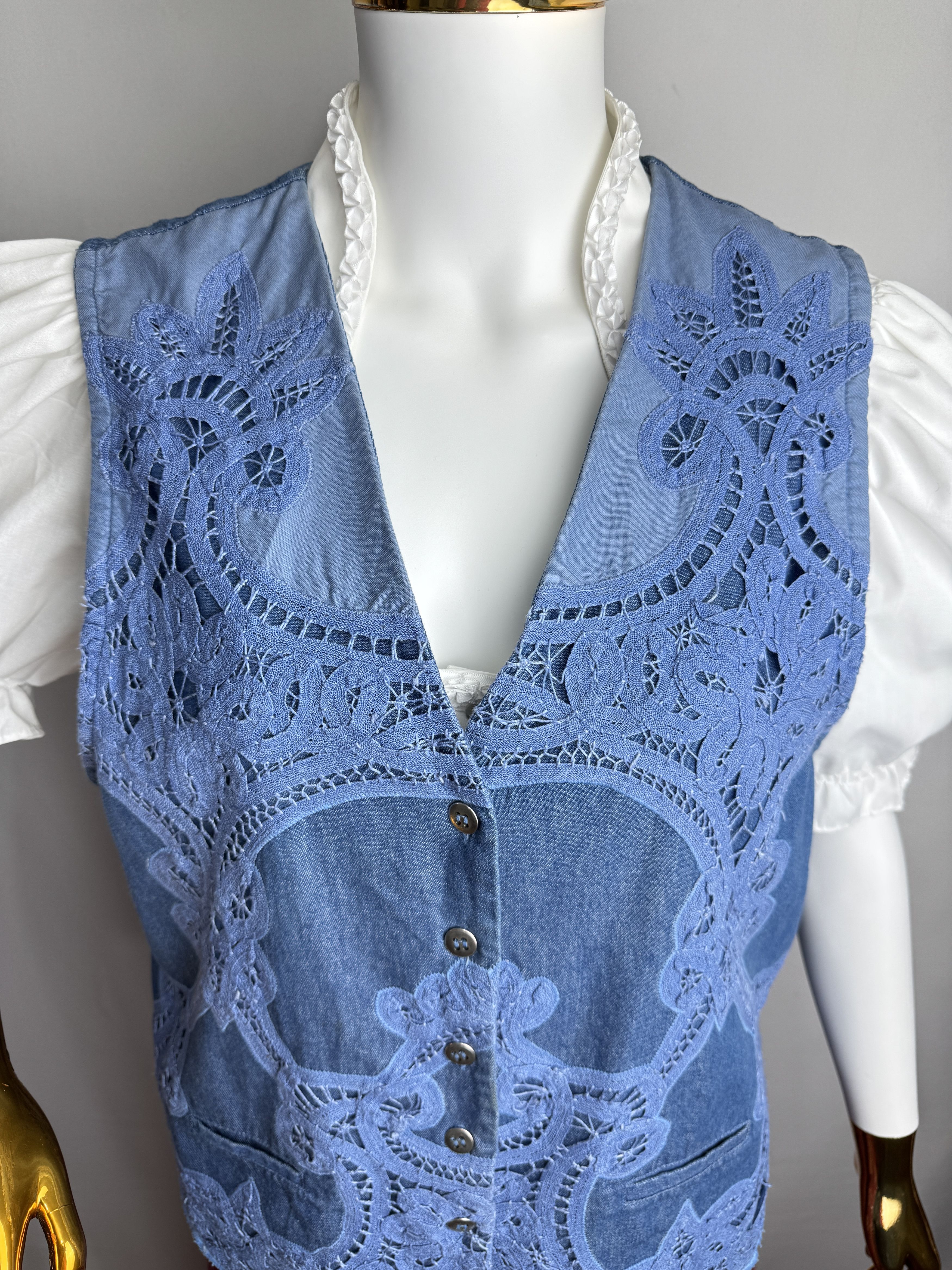 Handmade × Other × Vintage TOGETHER vintage women’s lace denim vest Size L / US 10 / IT 46 - 3 Thumbnail