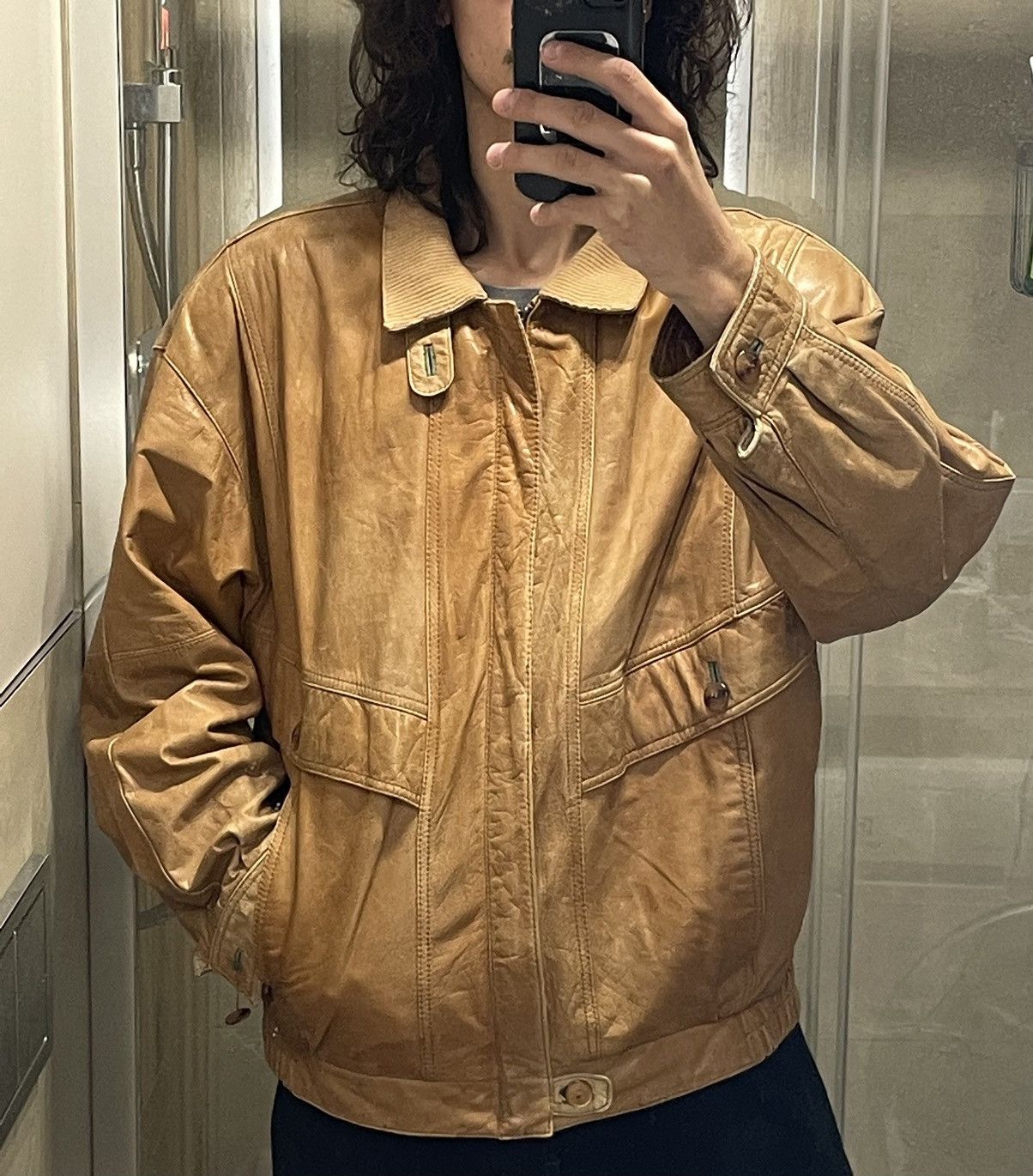 Vintage Washed Brown Retro 90s Genuine Real Leater Bomber Punk Rock Size US XL / EU 56 / 4 - 2 Thumbnail